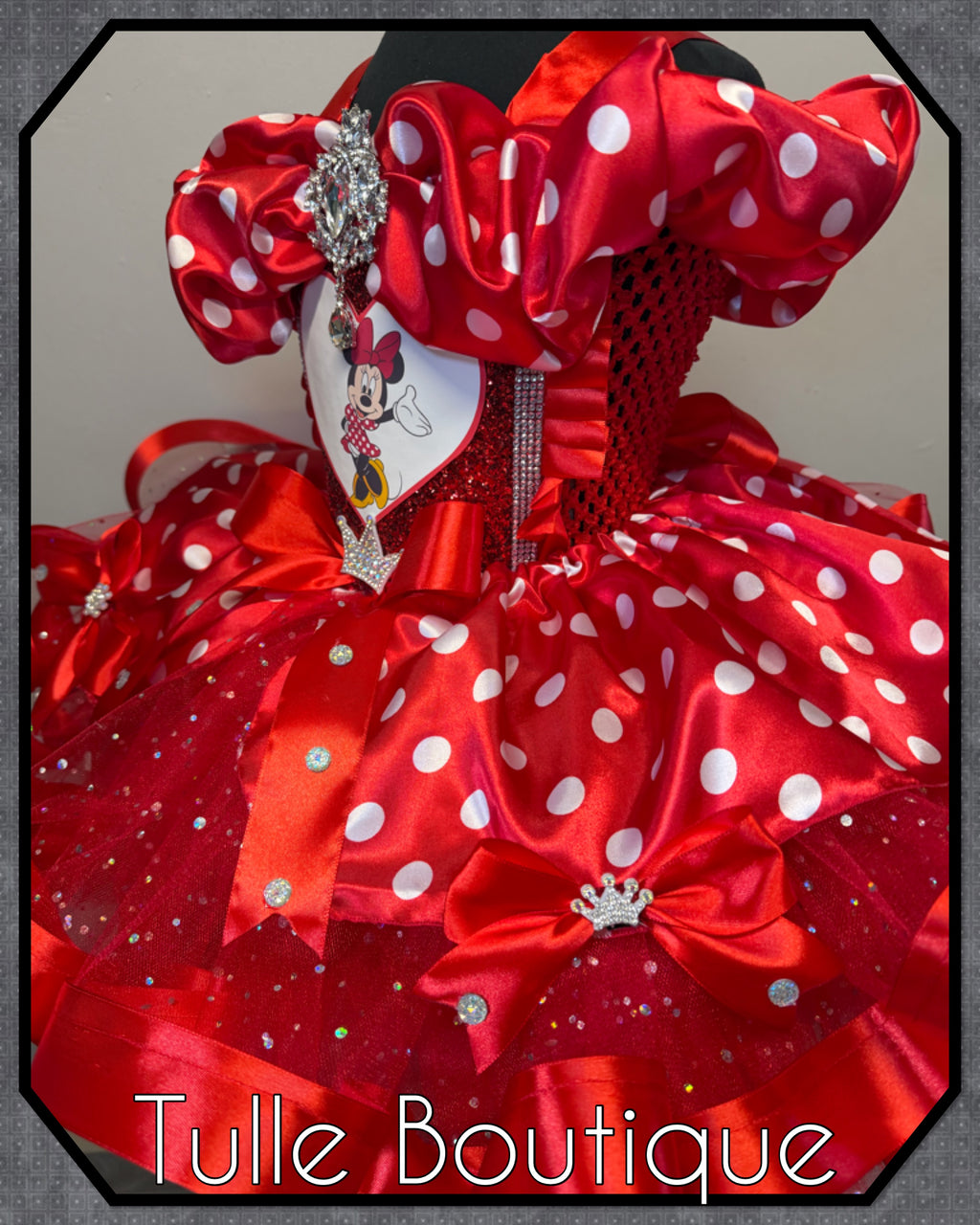Girls toddlers Minnie Mouse Red tutu birthday party dress,ballgown, fancy dress costume with ribbon trimmed tutu