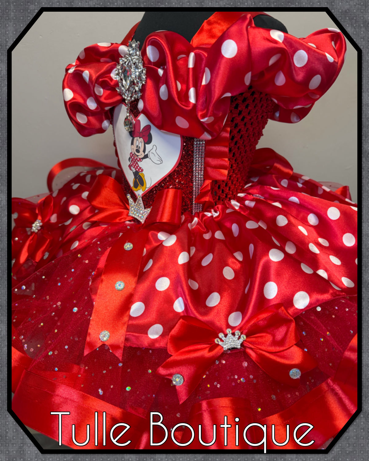Girls toddlers Minnie Mouse Red tutu birthday party dress,ballgown, fancy dress costume with ribbon trimmed tutu