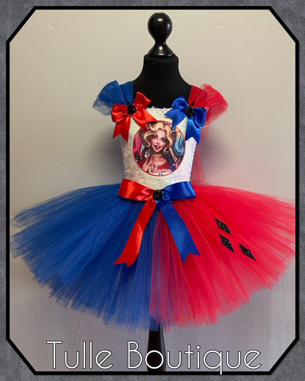 Girls toddlers Superhero Harley Quinn  tutu dress, ballgown, fancy dress costume