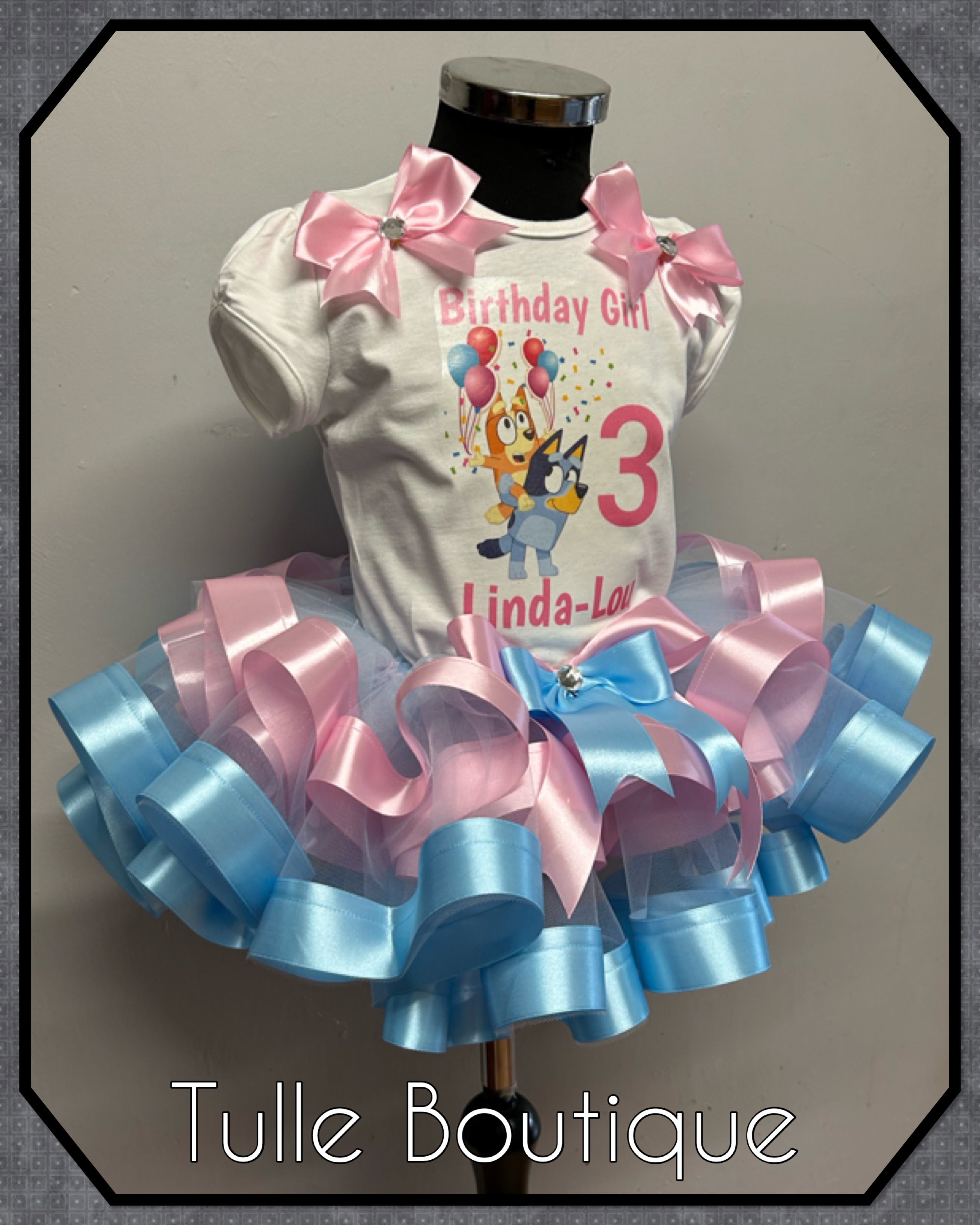 Girls toddlers Pink and Blue Bluey birthday tutu outfit fancy dress costume