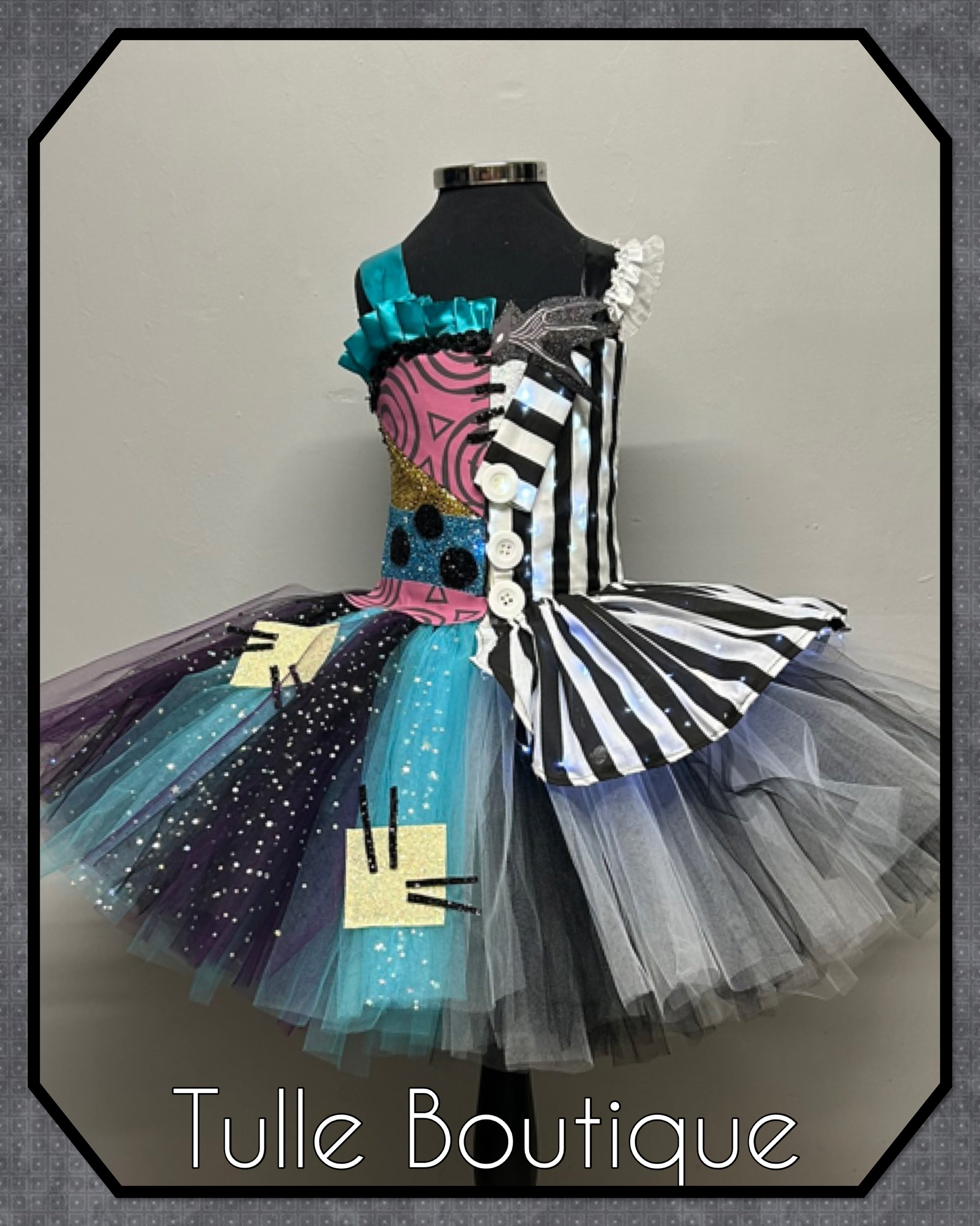 Girls toddlers Frozen Nightmare before Christmas Jack skellington and Sally tutu dress, half and half ballgown, fancy dress costume