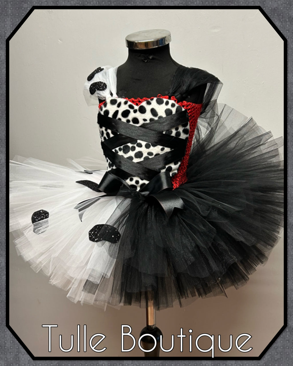 Girls toddlers Cruella de Ville tutu dress, ballgown, 101 Dalmatians fancy dress costume