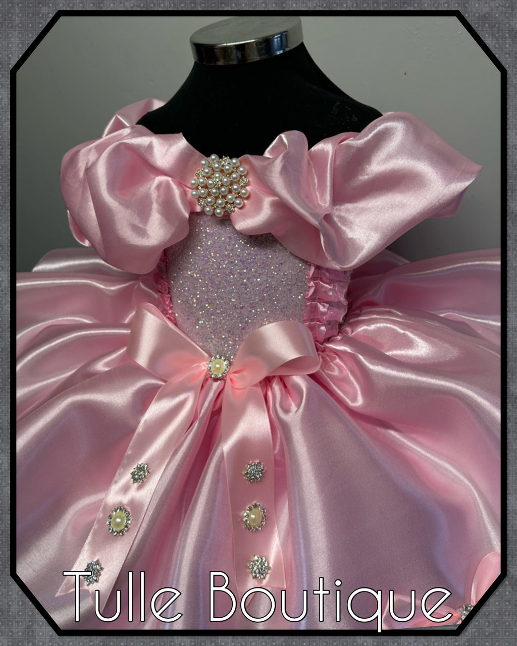 Girls toddlers Lena satin pink princess tutu dress, birthday ballgown, flower girls dress