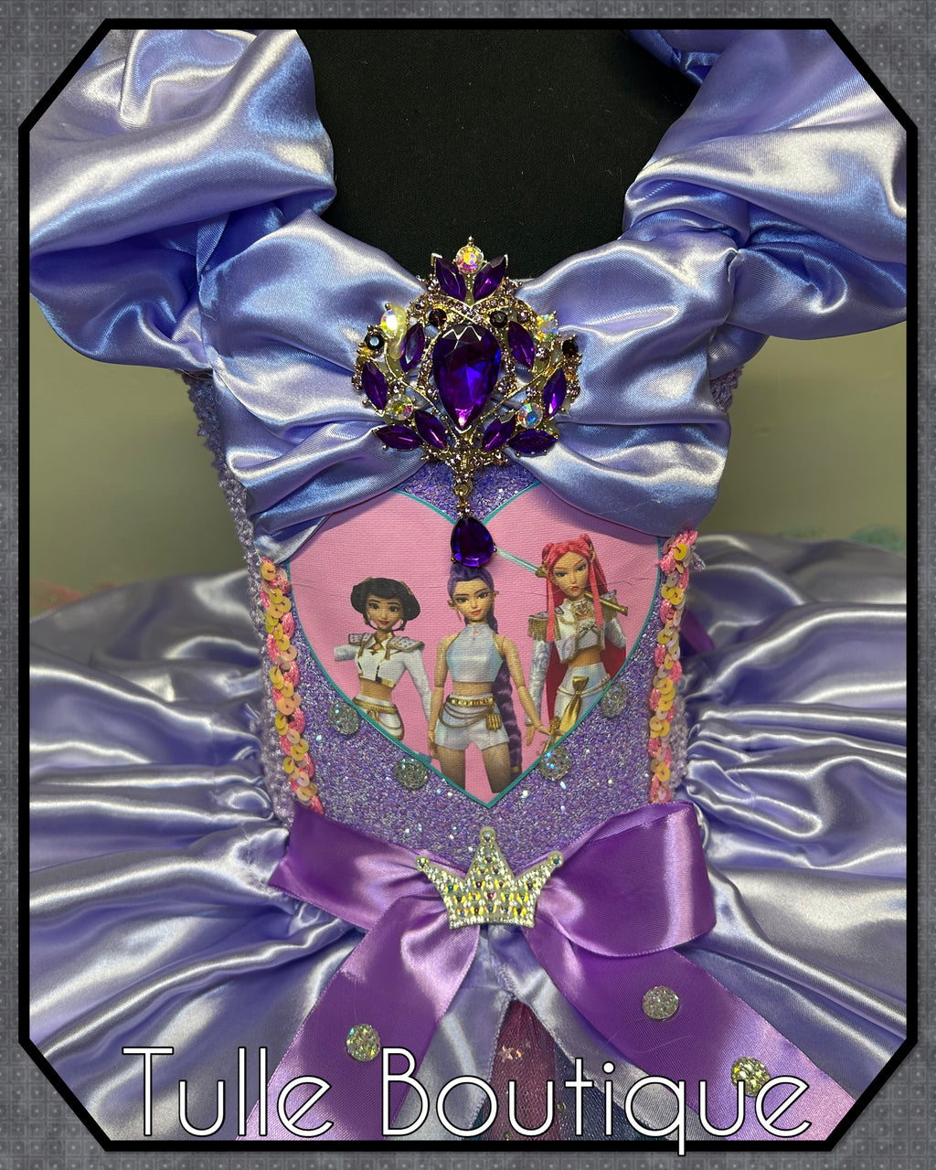 Girls toddlers Kpop Demon Hunters Rumi Mira Zoe tutu dress, birthday ballgown, fancy dress costume