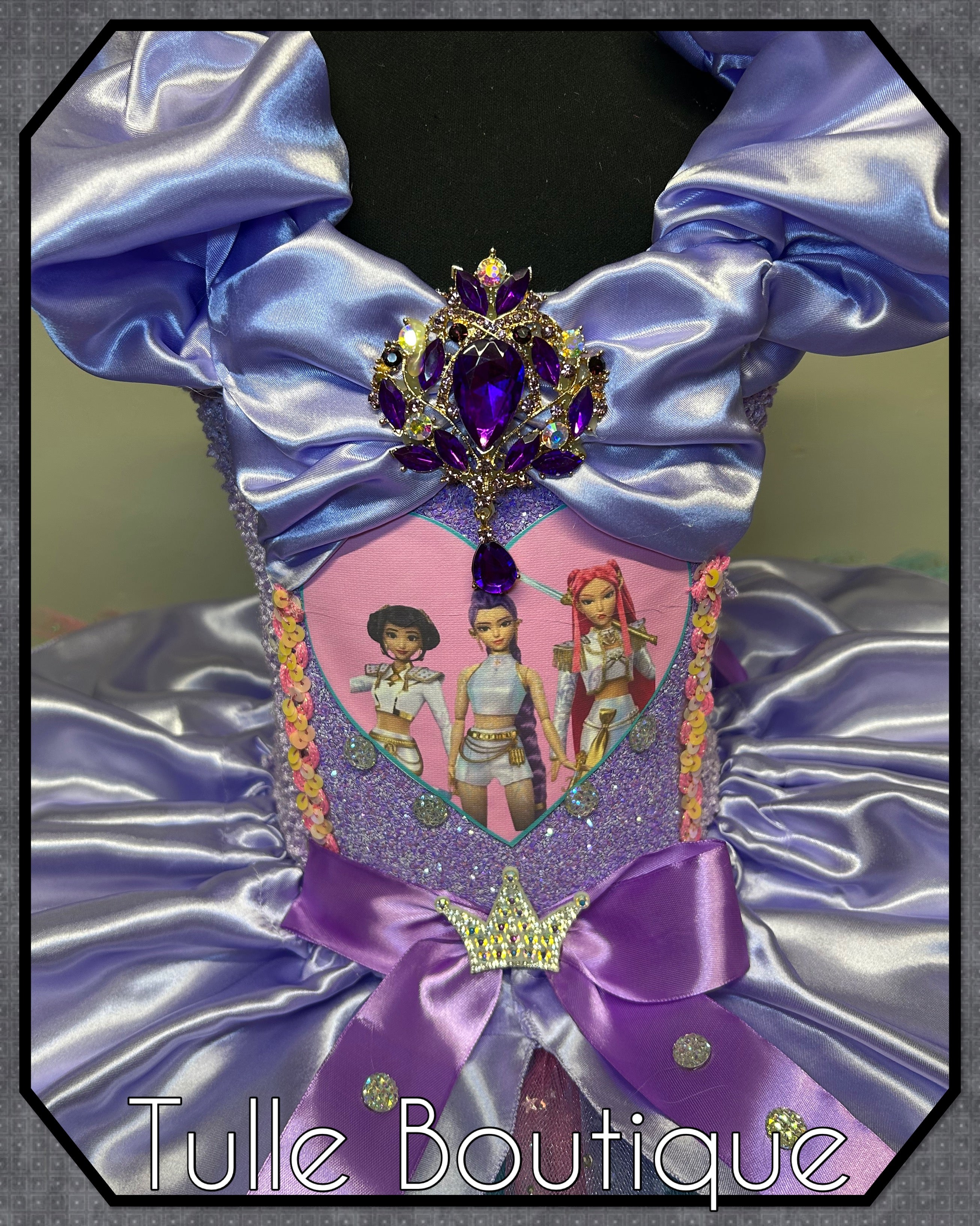 Girls toddlers Kpop Demon Hunters Rumi Mira Zoe tutu dress, birthday ballgown, fancy dress costume