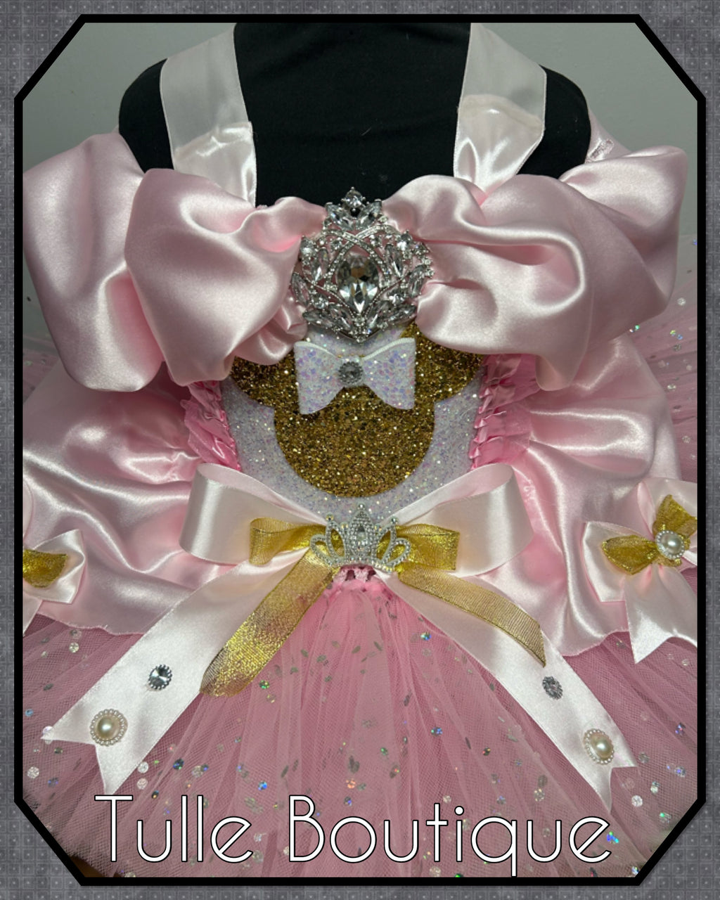Girls toddlers Glitter Minnie Mouse Princess tutu pink and gold birthday party dress,ballgown, fancy dress costume