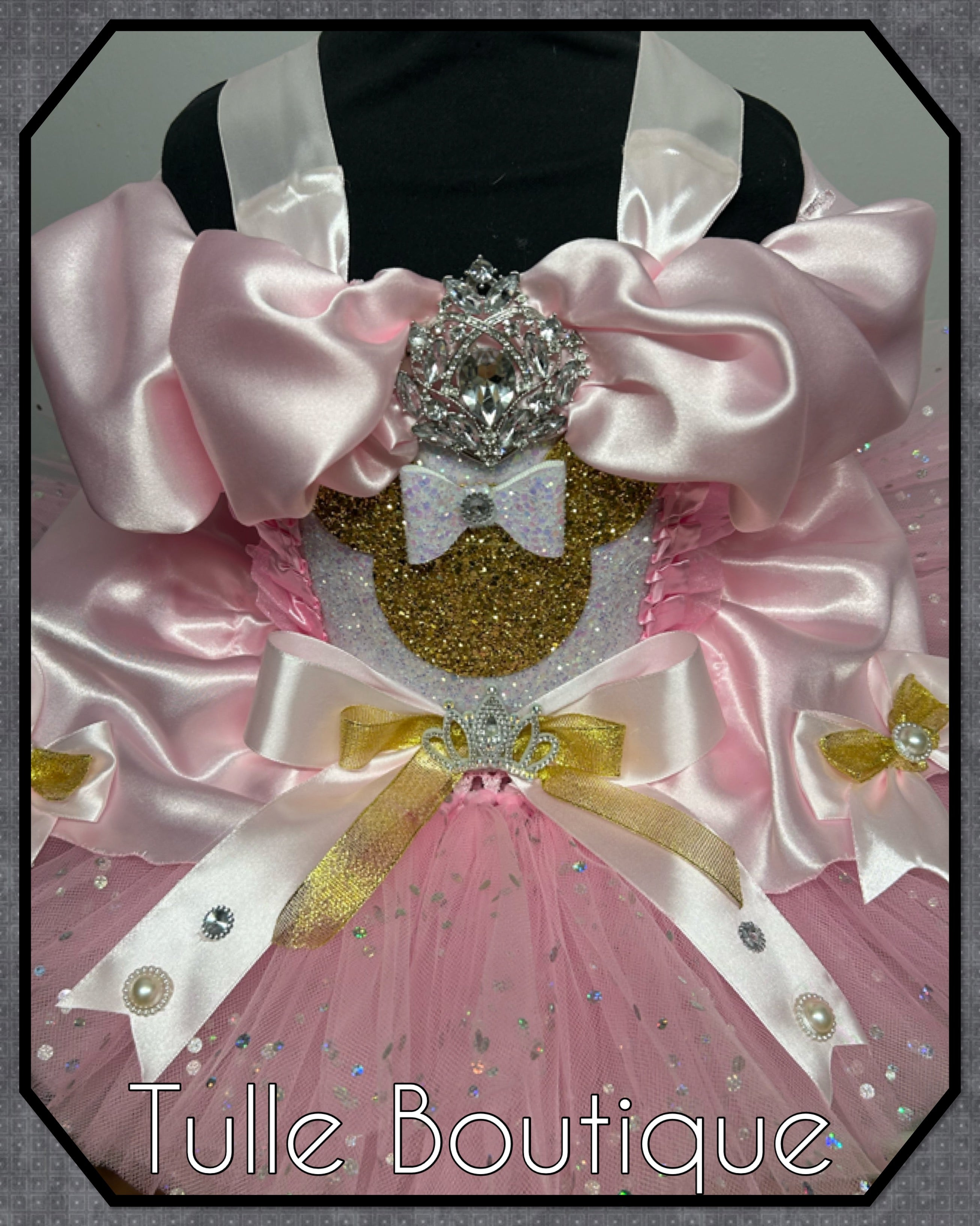 Girls toddlers Glitter Minnie Mouse Princess tutu pink and gold birthday party dress,ballgown, fancy dress costume