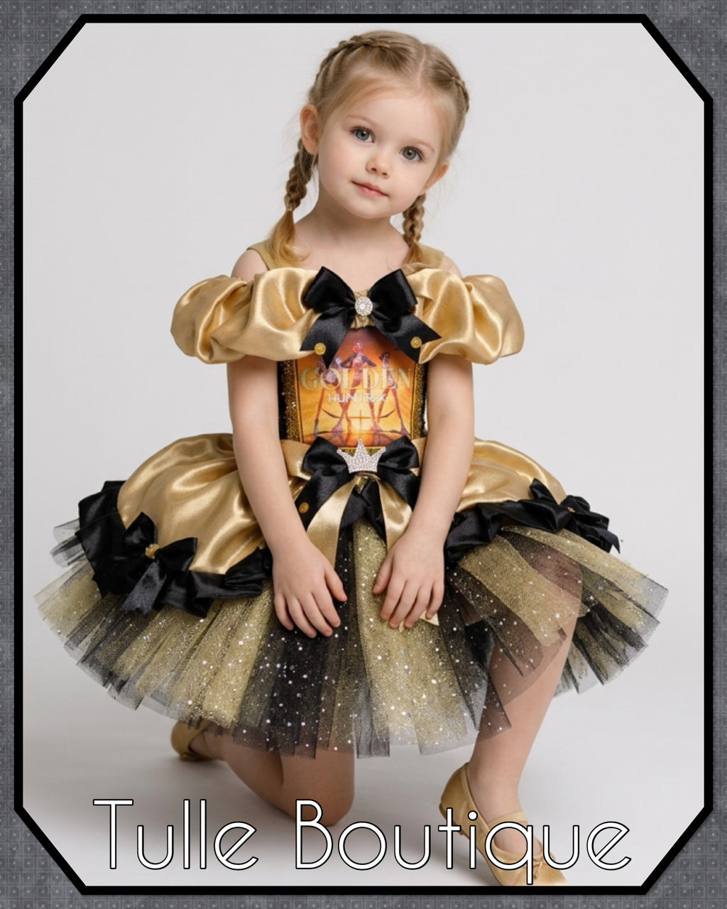 Girls toddlers Kpop Demon Hunters Golden Rumi Mira Zoe tutu dress, birthday ballgown, fancy dress costume