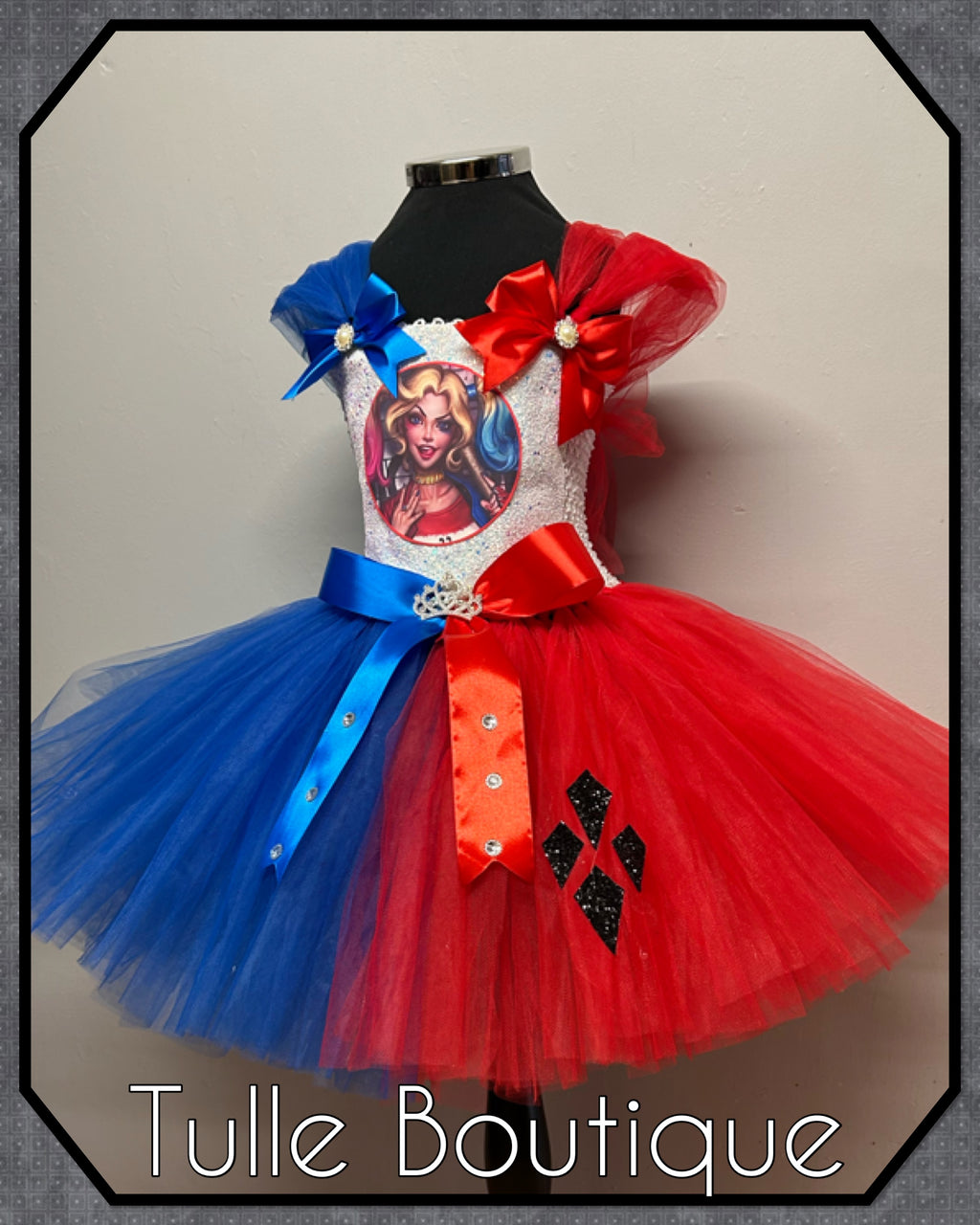 Girls toddlers Superhero Harley Quinn  tutu dress, ballgown, fancy dress costume