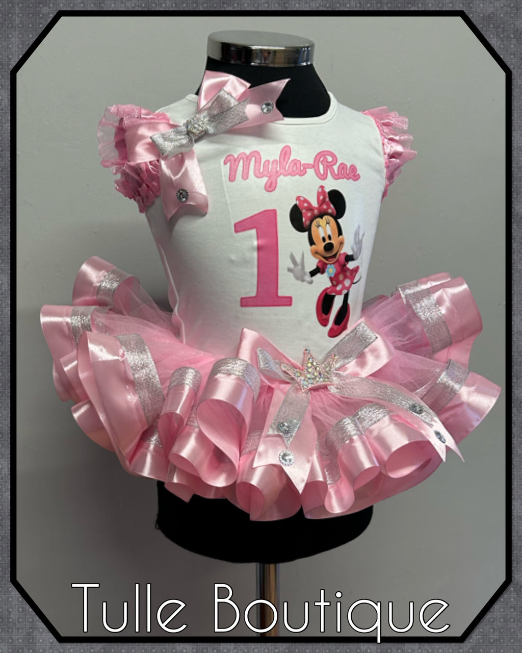 Girls toddlers Pink Minnie Mouse 1st birthday tutu outfit fancy dress costume