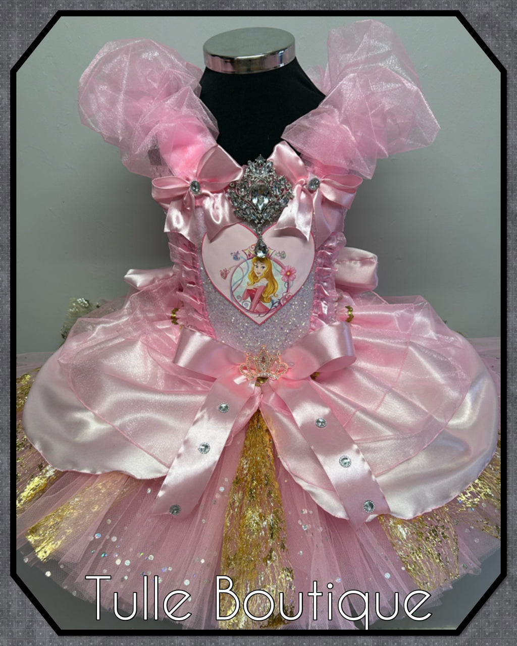 Girls toddlers Princess Aurora sleeping beauty tutu birthday party dress,ballgown, pink and gold fancy dress costume