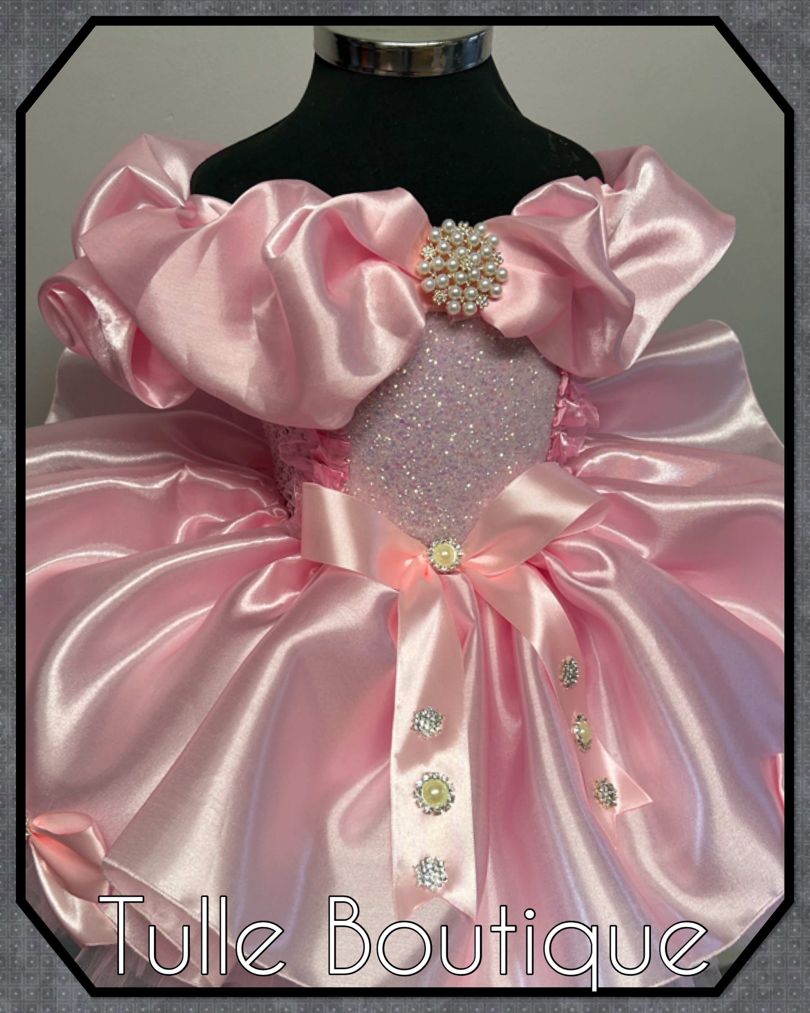 Girls toddlers Lena satin pink princess tutu dress, birthday ballgown, flower girls dress