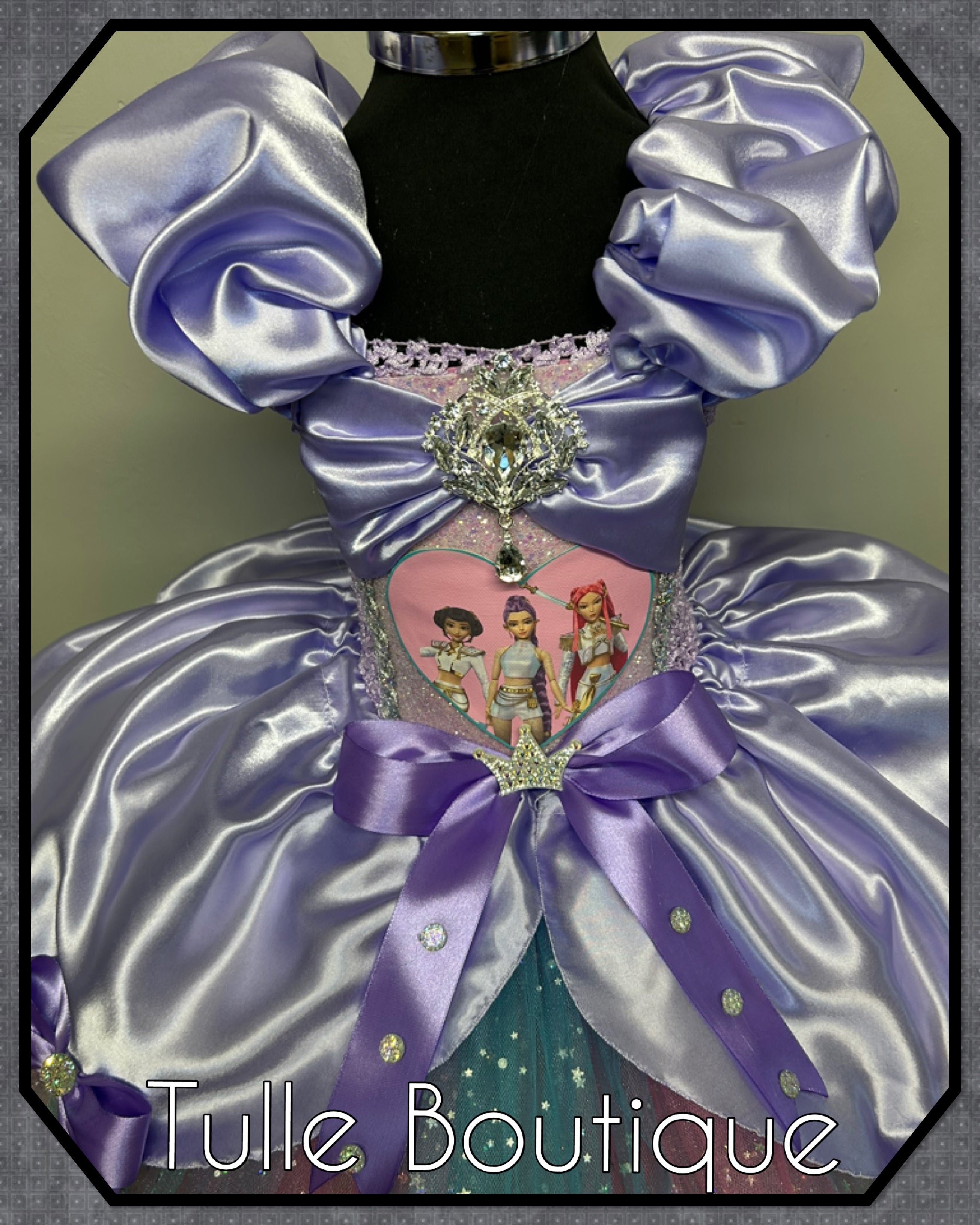 Girls toddlers Kpop Demon Hunters Rumi Mira Zoe tutu dress, birthday ballgown, fancy dress costume