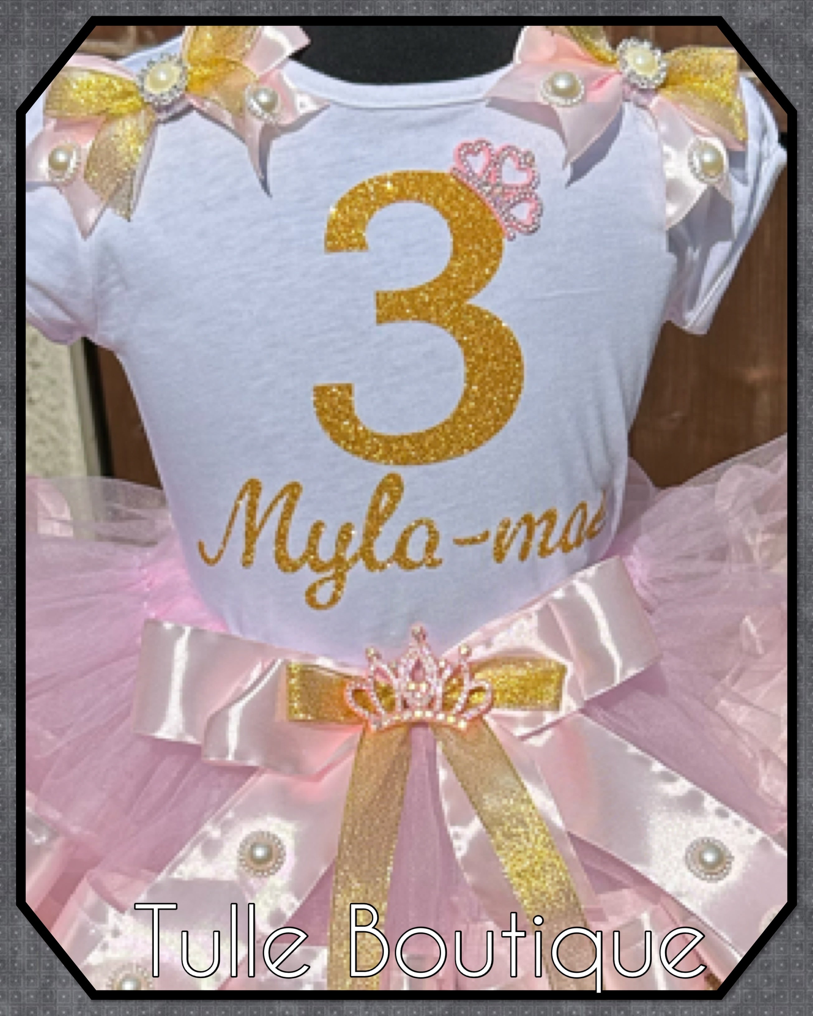 Girls toddlers personalized Glitter birthday ribbon trimmed tutu party outfit fancy dress costume