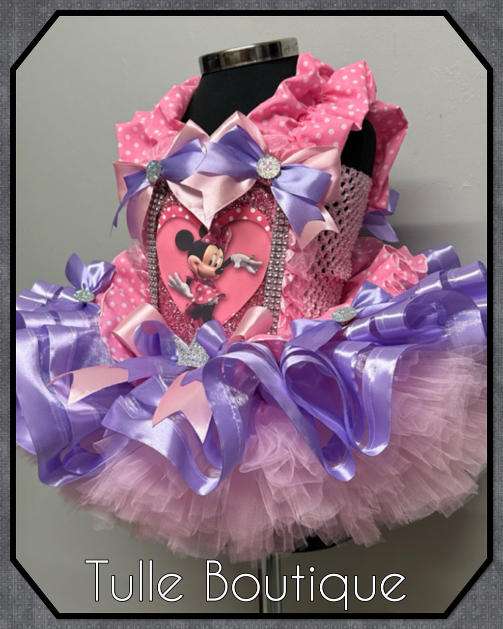 Girls toddlers Minnie Mouse pink and lilac tutu dress, ribbon trimmed ballgown, fancy dress costume