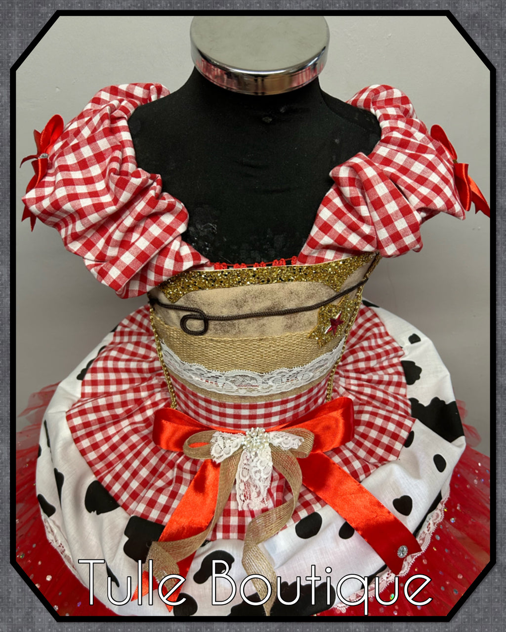 Girls toddlers red gingham cowgirl tutu dress, ballgown, fancy dress costume