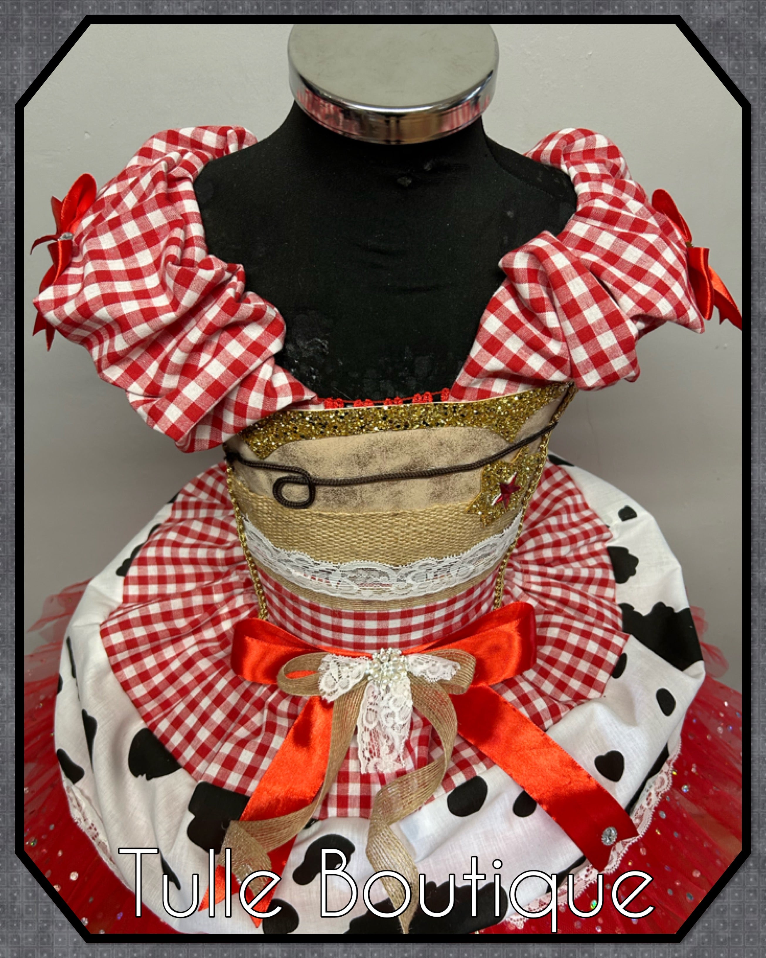 Girls toddlers red gingham cowgirl tutu dress, ballgown, fancy dress costume