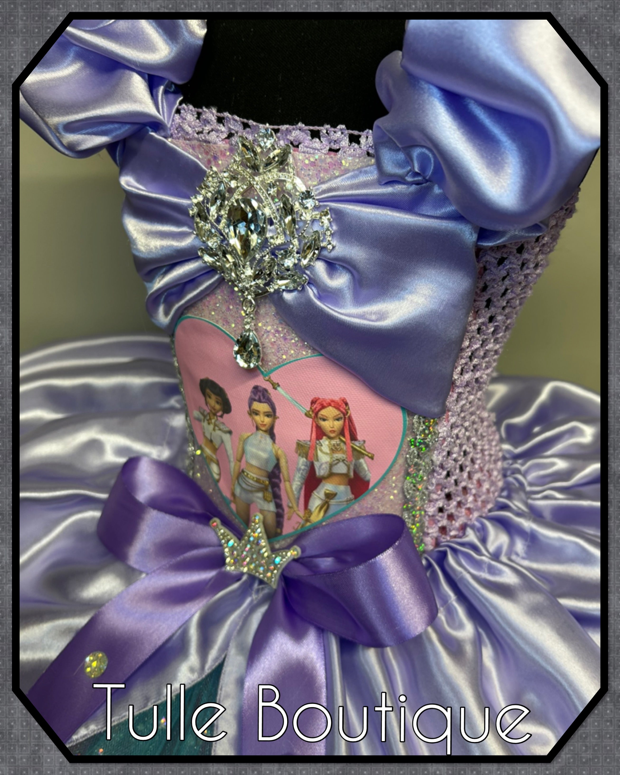 Girls toddlers Kpop Demon Hunters Rumi Mira Zoe tutu dress, birthday ballgown, fancy dress costume