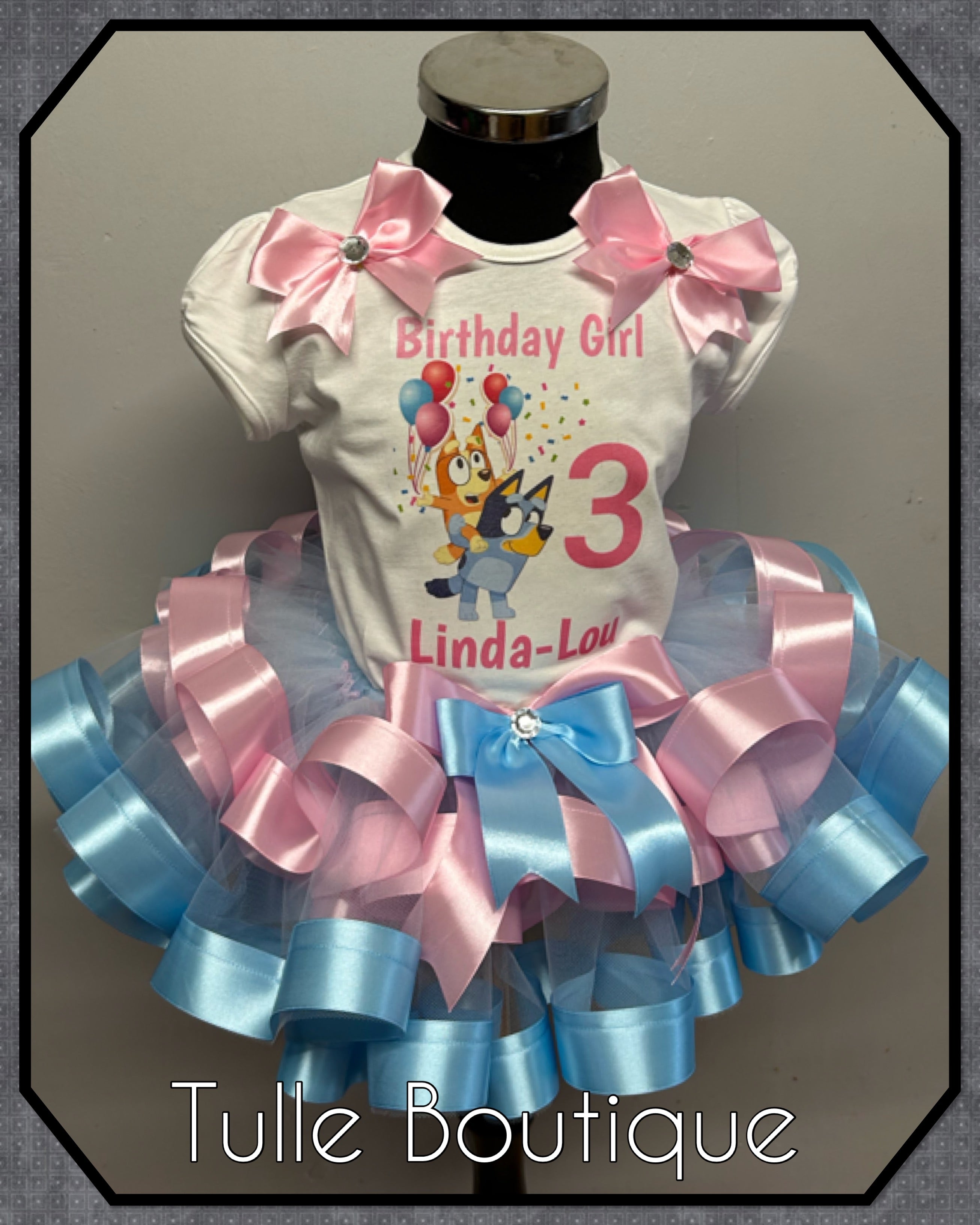 Girls toddlers Pink and Blue Bluey birthday tutu outfit fancy dress costume