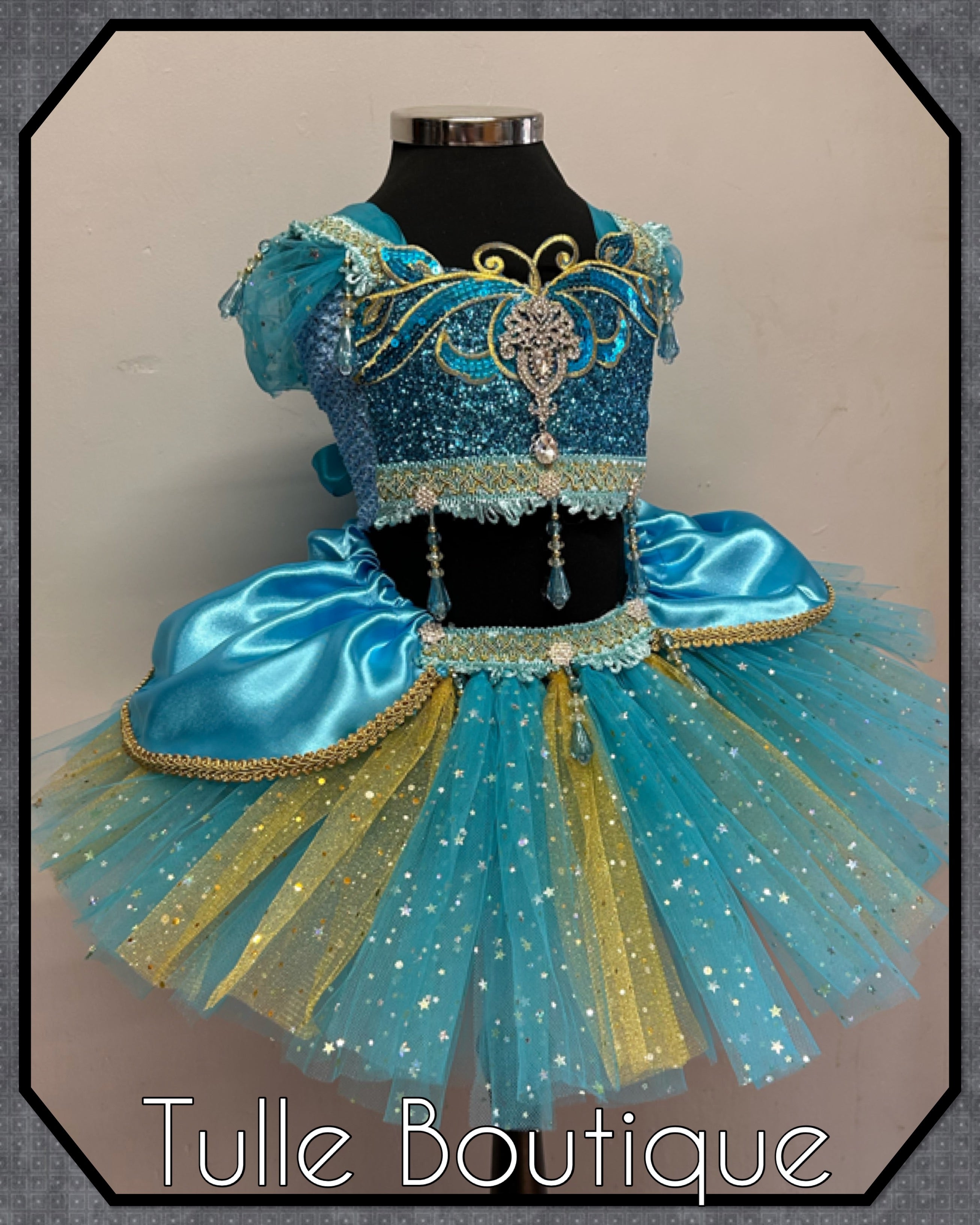 Girls toddlers Princess Jasmine satin tutu dress, Aladdin ballgown, fancy dress costume