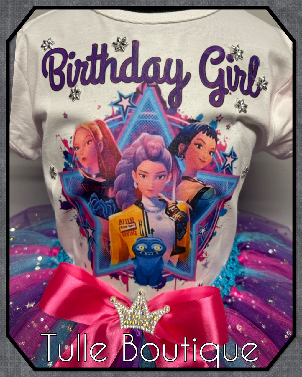 Girls toddlers Kpop demon hunters birthday tshirt and tutu outfit fancy dress costume