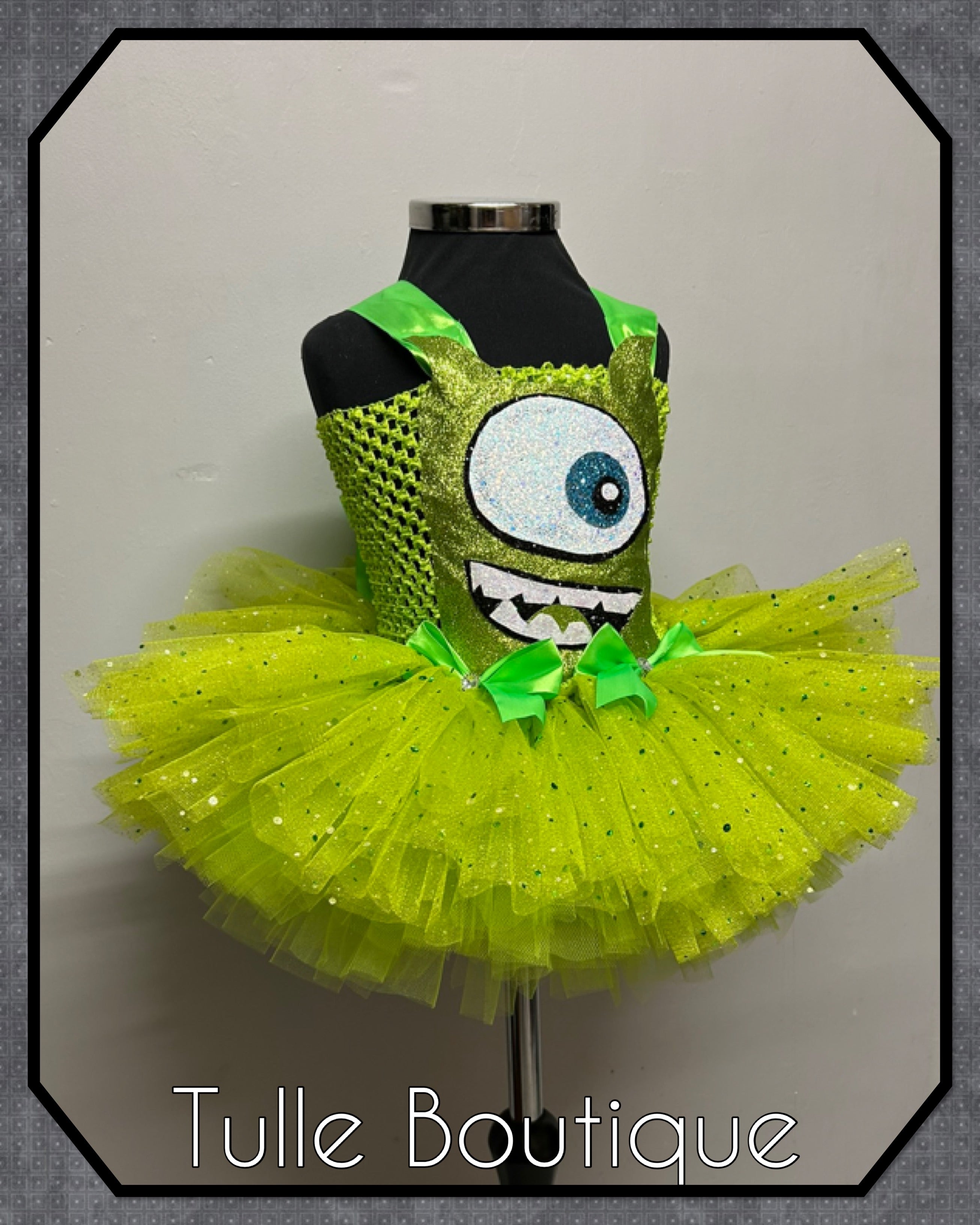 Girls toddlers Monsters Inc Mike Wazowski dress, ballgown, book day fancy dress costume