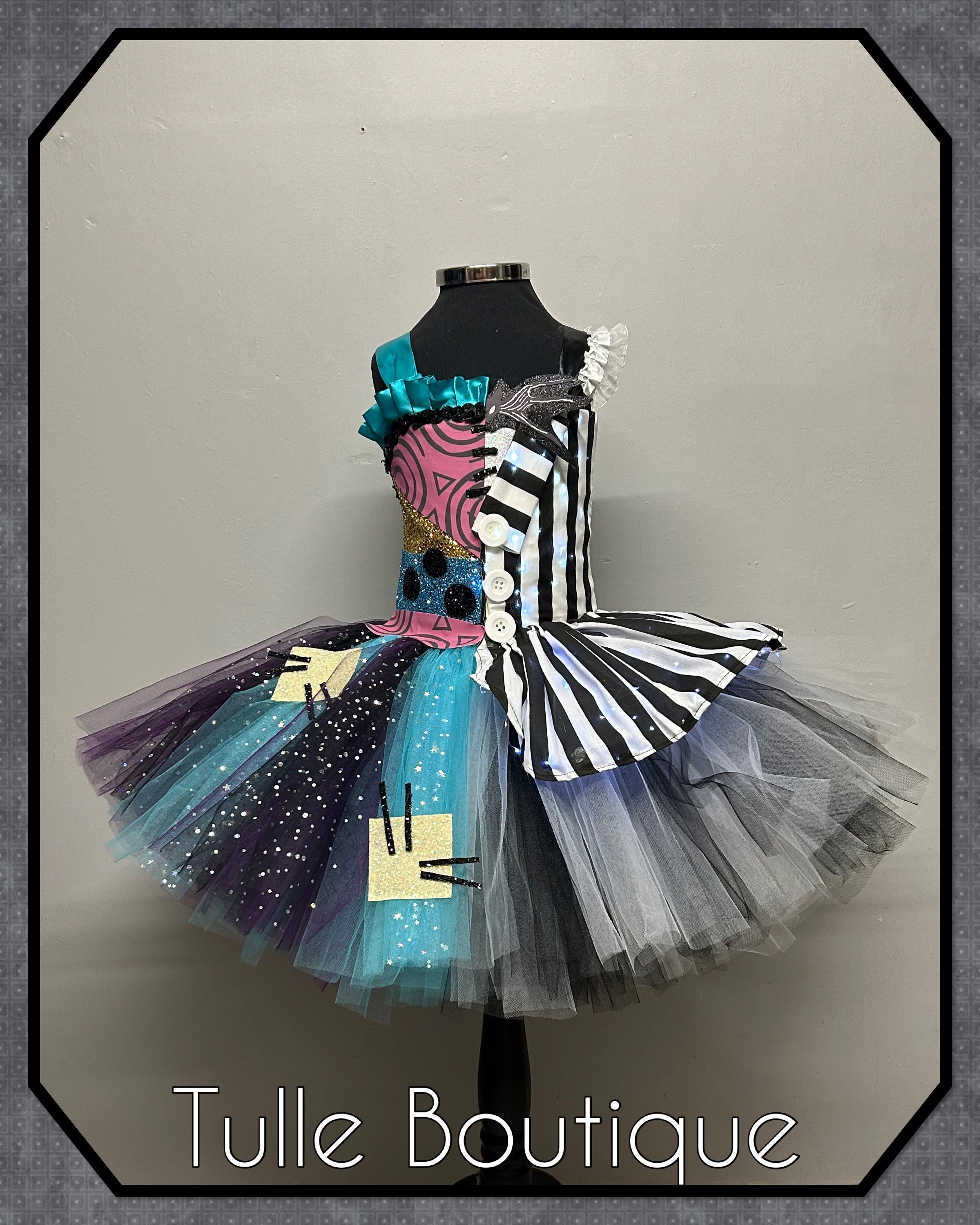 Girls toddlers Frozen Nightmare before Christmas Jack skellington and Sally tutu dress, half and half ballgown, fancy dress costume