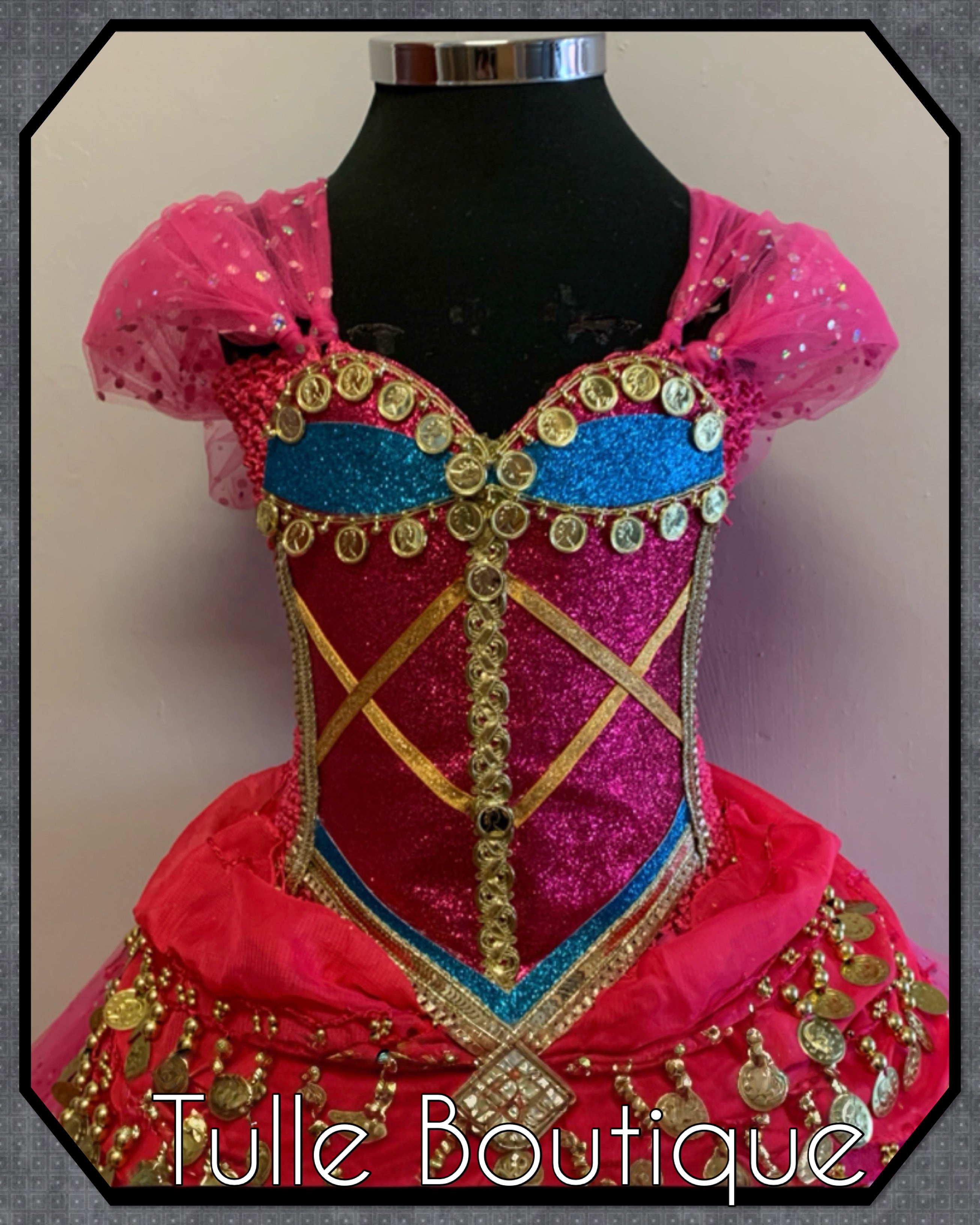 Girls toddlers Princess Jasmine hotpink tutu dress, Aladdin ballgown, fancy dress costume