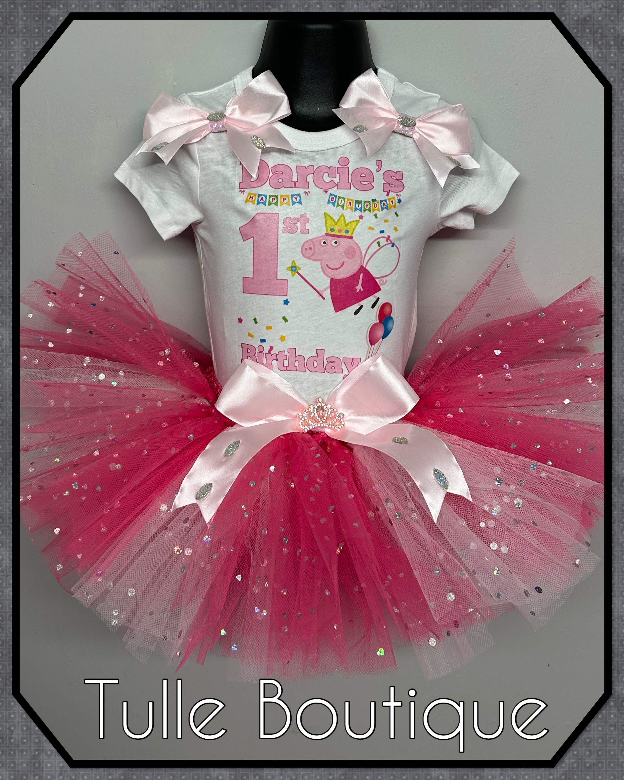 Girls toddlers Peppa pig first birthday tutu outfit fancy dress costume all ages.