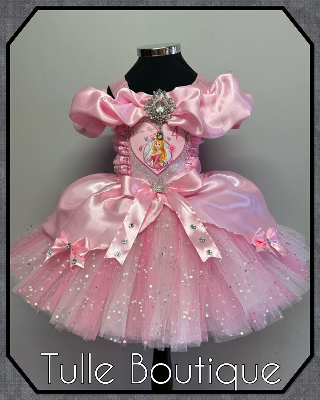 Girls toddlers Princess Aurora pink tutu dress, sleeping beauty ballgown, fancy dress costume