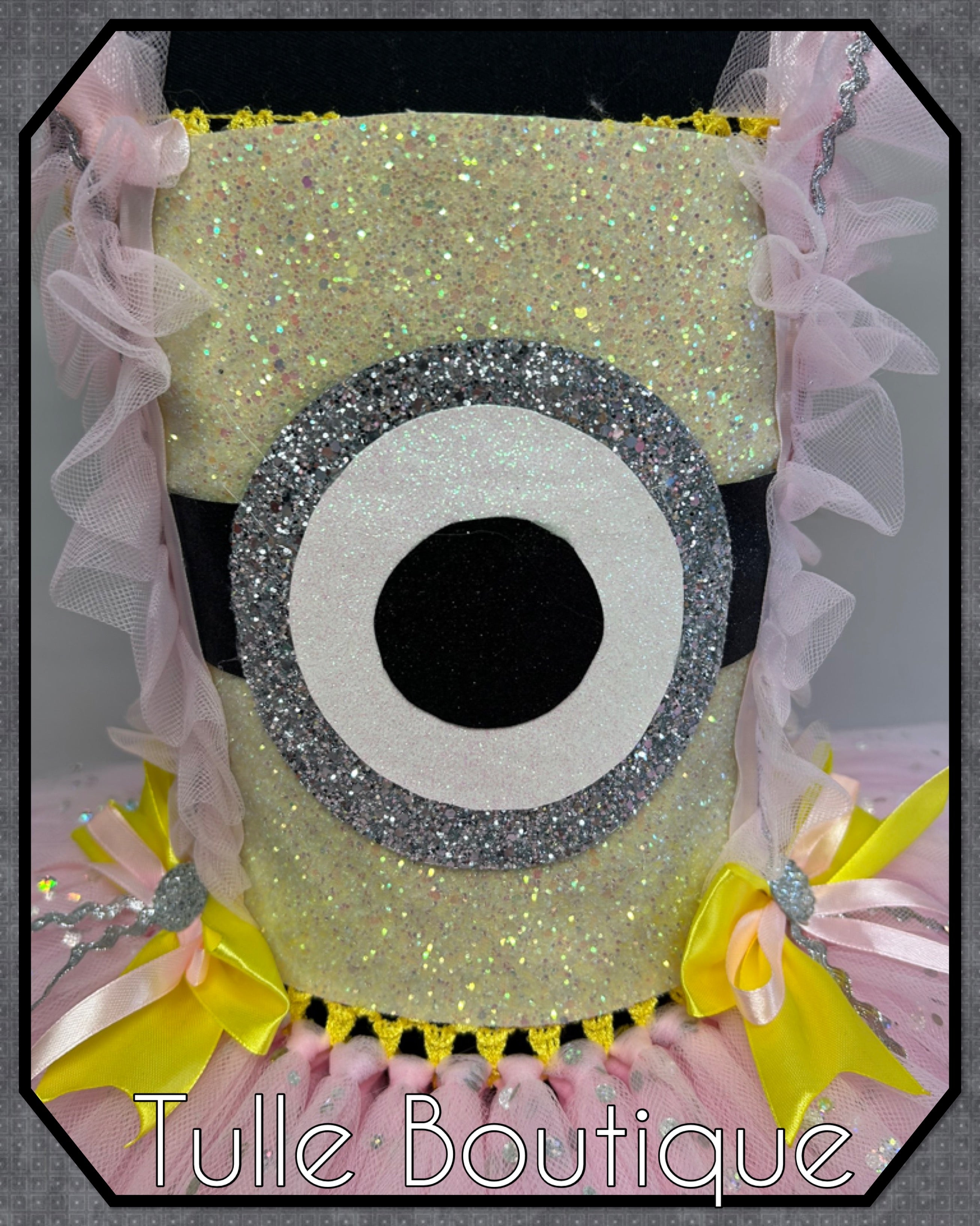 Girls toddlers pink and yellow minion tutu dress, book day fancy dress Halloween costume