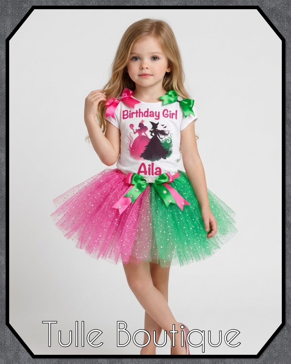 Girls toddlers wicked birthday tshirt and tutu outfit Glinda Elphaba fancy dress costume