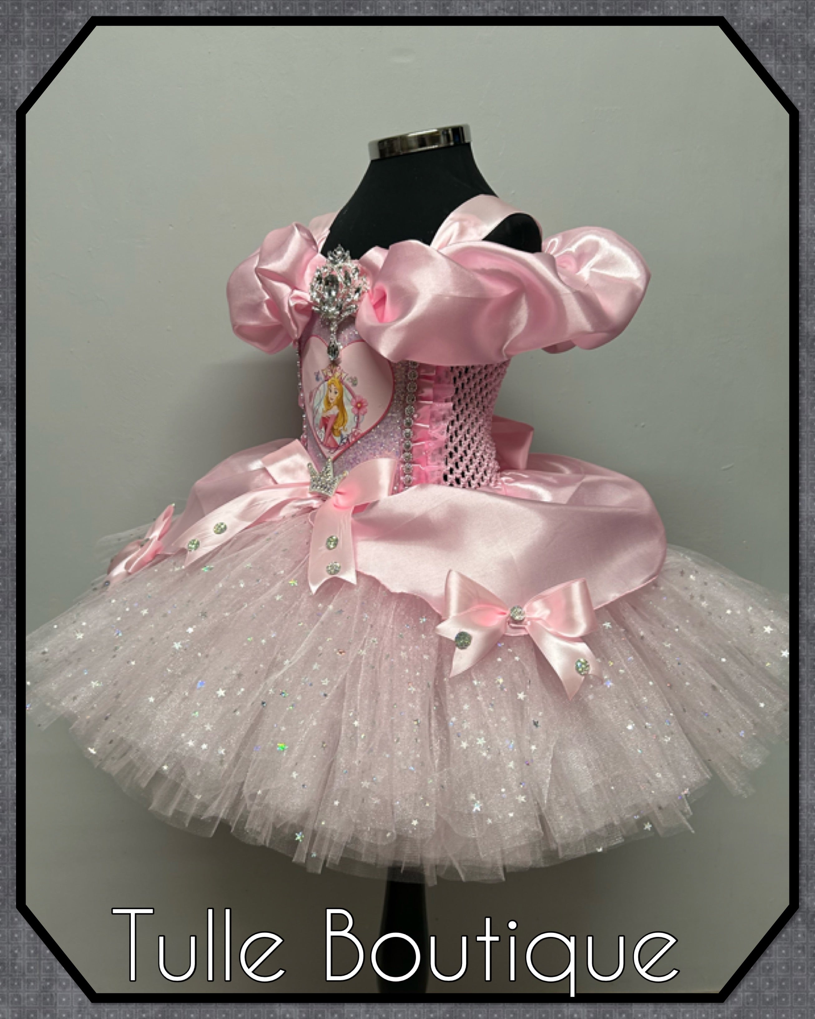 Girls toddlers Princess Aurora pink tutu dress, sleeping beauty ballgown, fancy dress costume