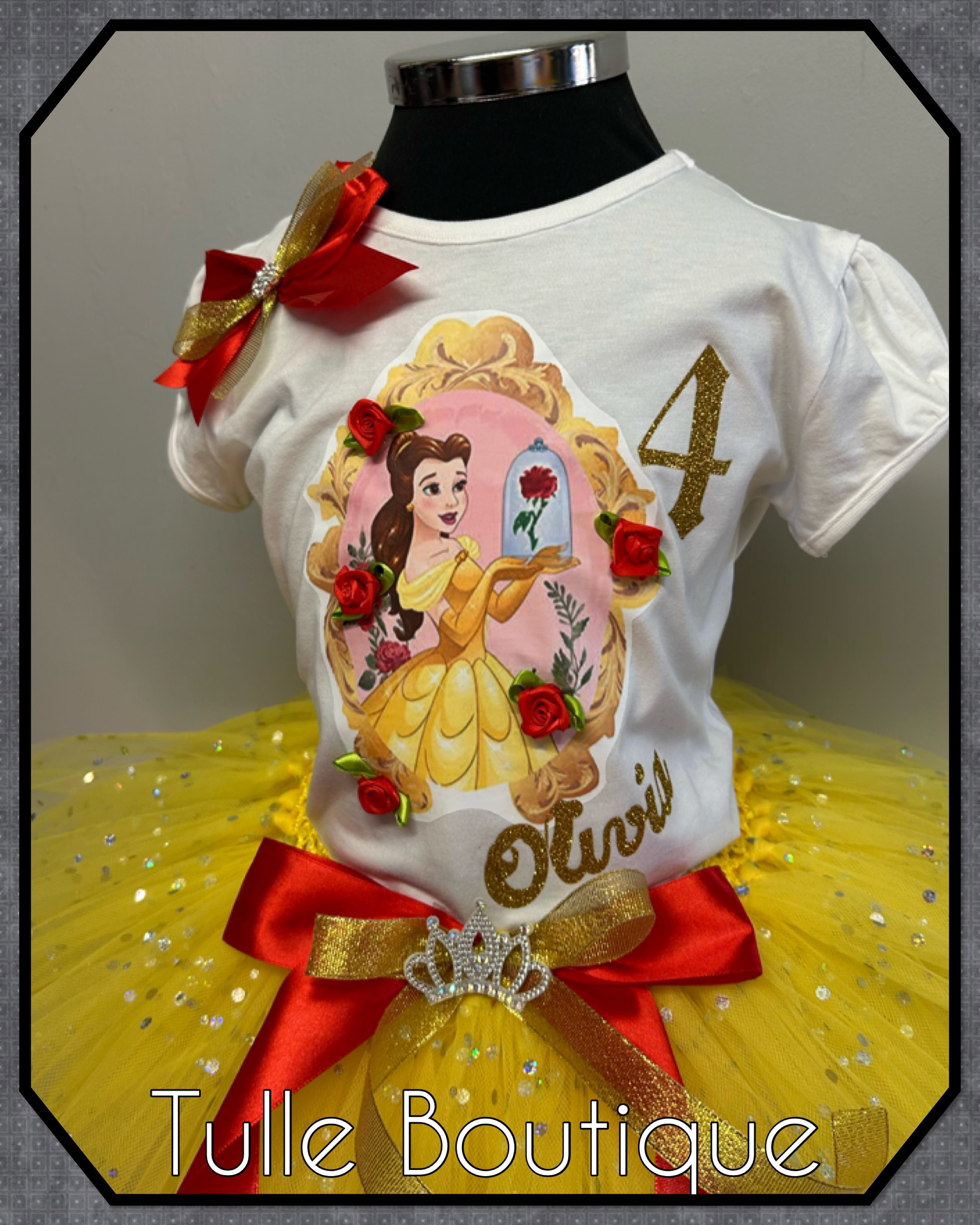 Girls toddlers Princess Belle birthday tutu outfit Beauty and the Beast fancy dress costume