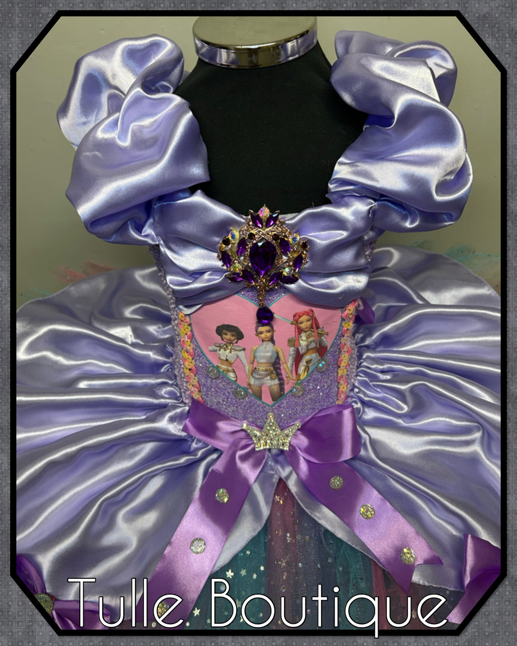 Girls toddlers Kpop Demon Hunters Rumi Mira Zoe tutu dress, birthday ballgown, fancy dress costume