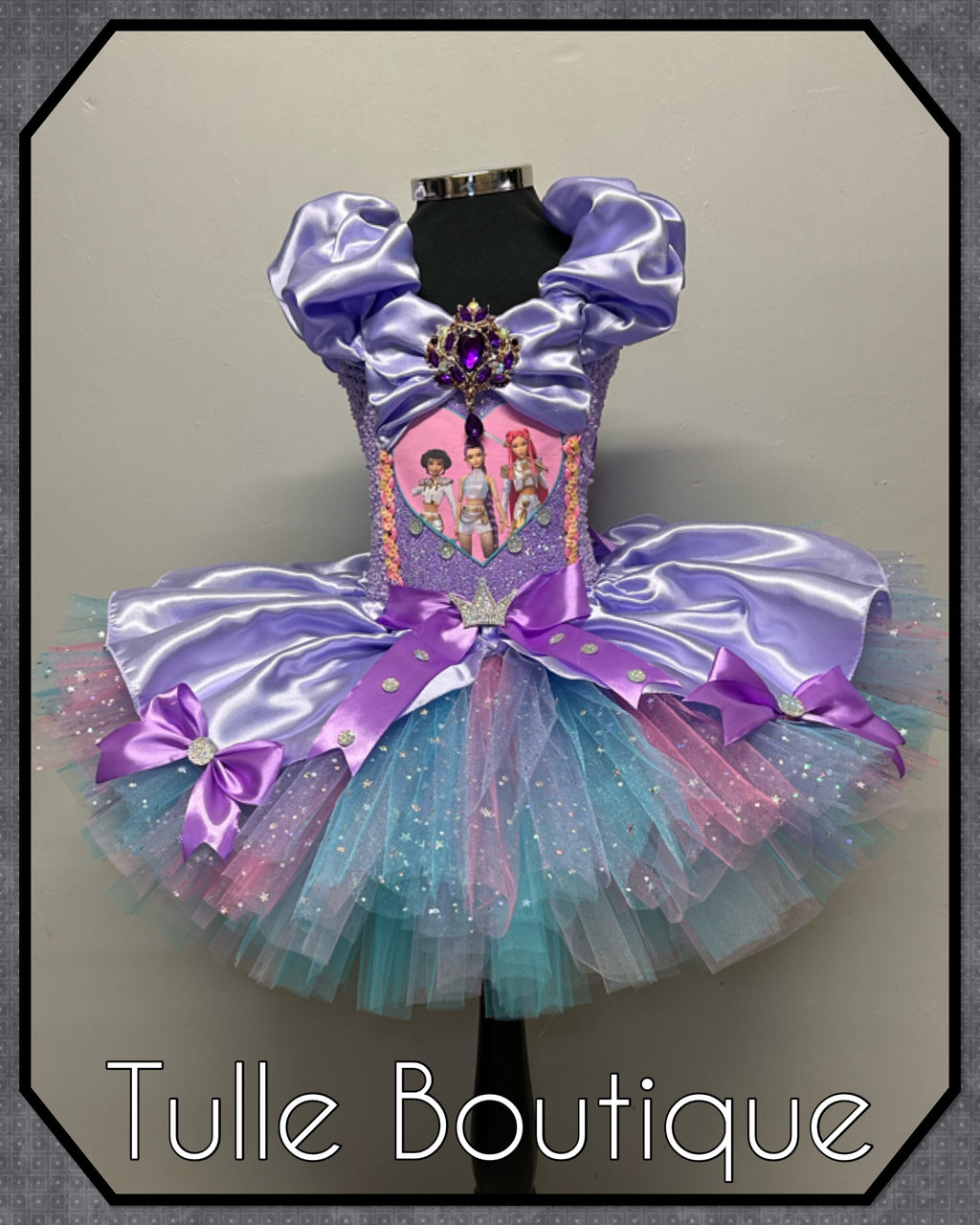 Girls toddlers Kpop Demon Hunters Rumi Mira Zoe tutu dress, birthday ballgown, fancy dress costume