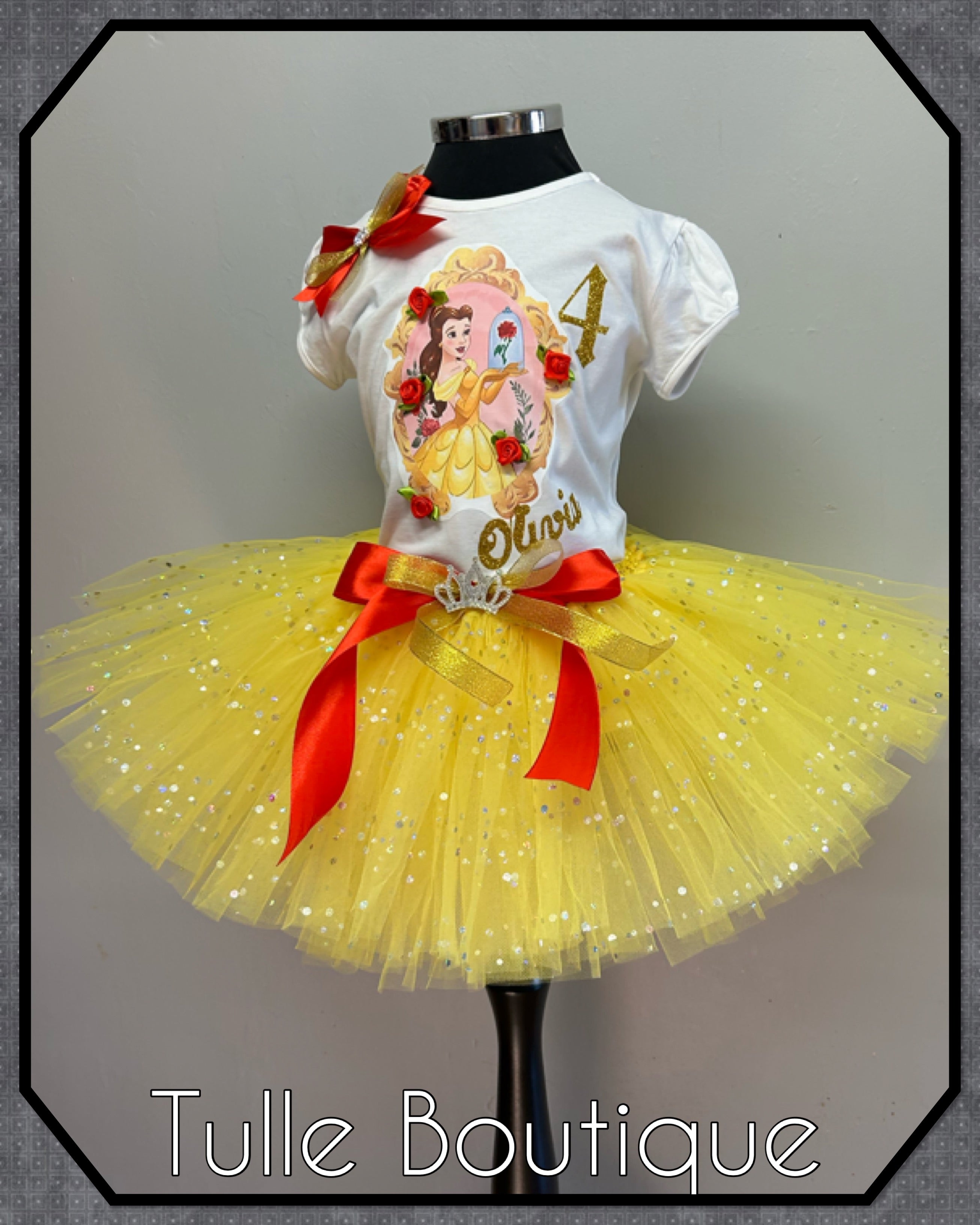 Girls toddlers Princess Belle birthday tutu outfit Beauty and the Beast fancy dress costume