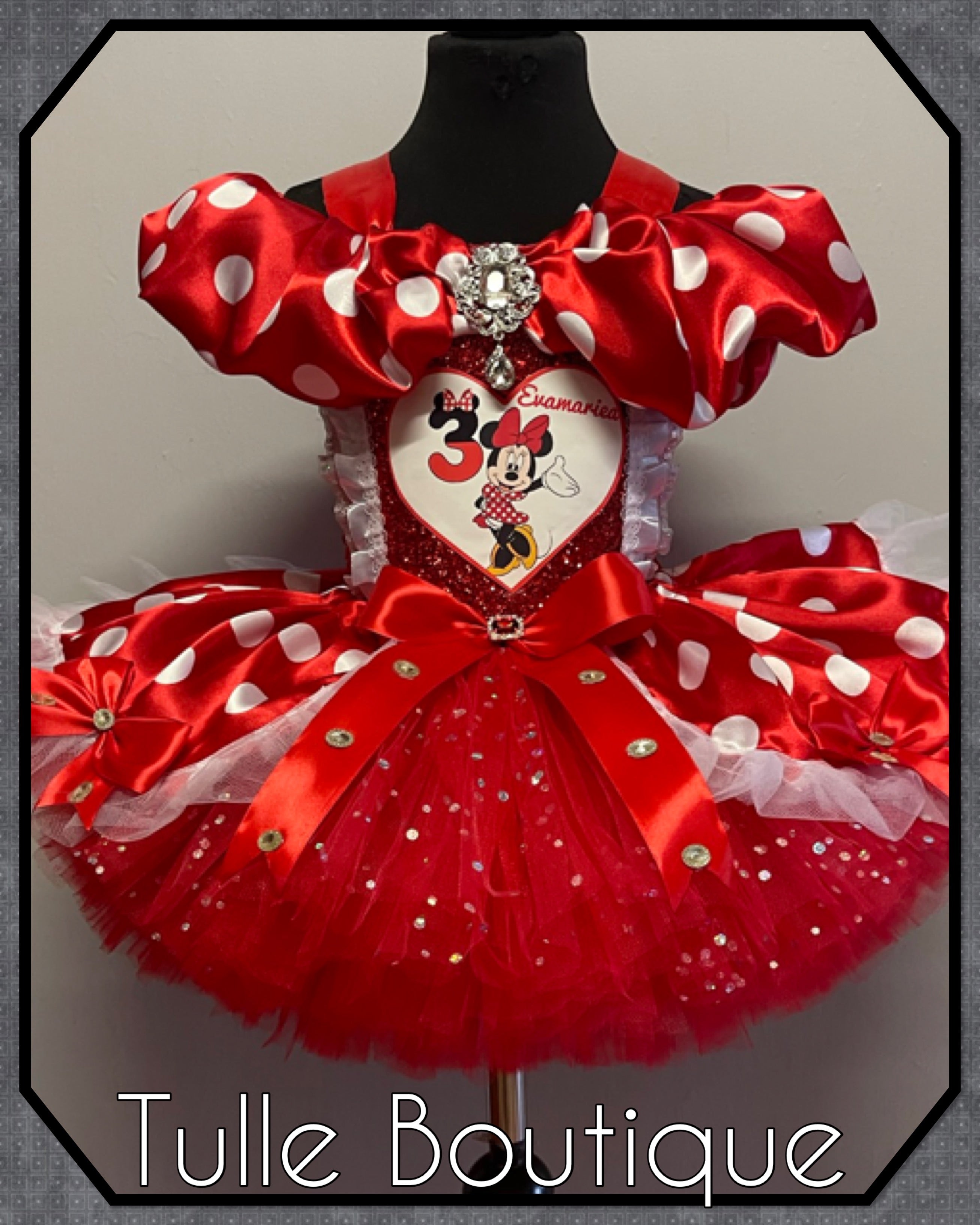 Girls toddlers Minnie Mouse Red tutu birthday party dress,ballgown, fancy dress costume