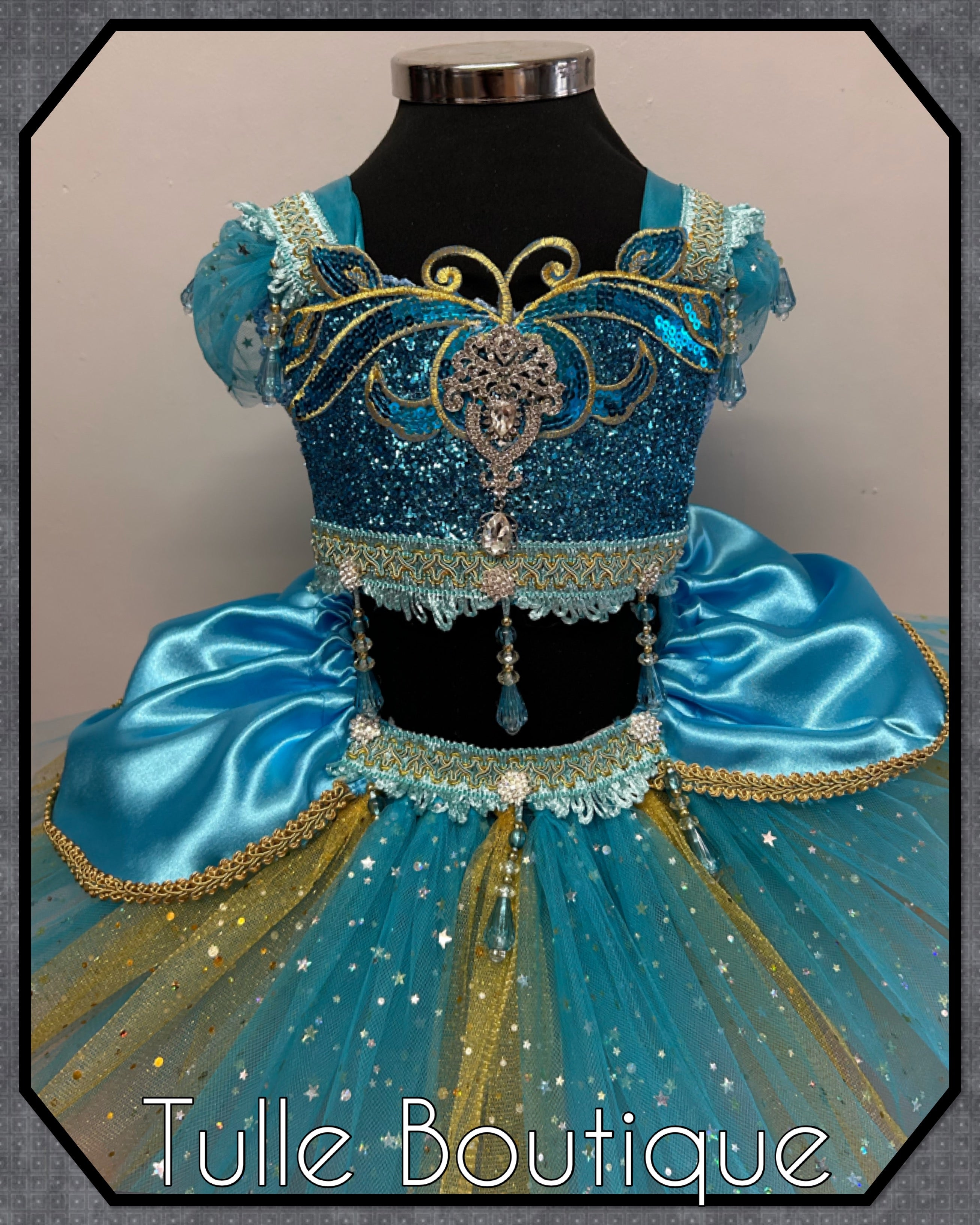 Girls toddlers Princess Jasmine satin tutu dress, Aladdin ballgown, fancy dress costume