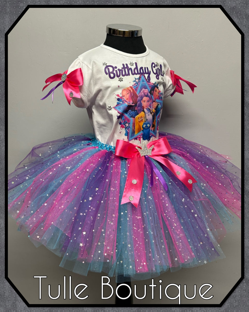 Girls toddlers Kpop demon hunters birthday tshirt and tutu outfit fancy dress costume