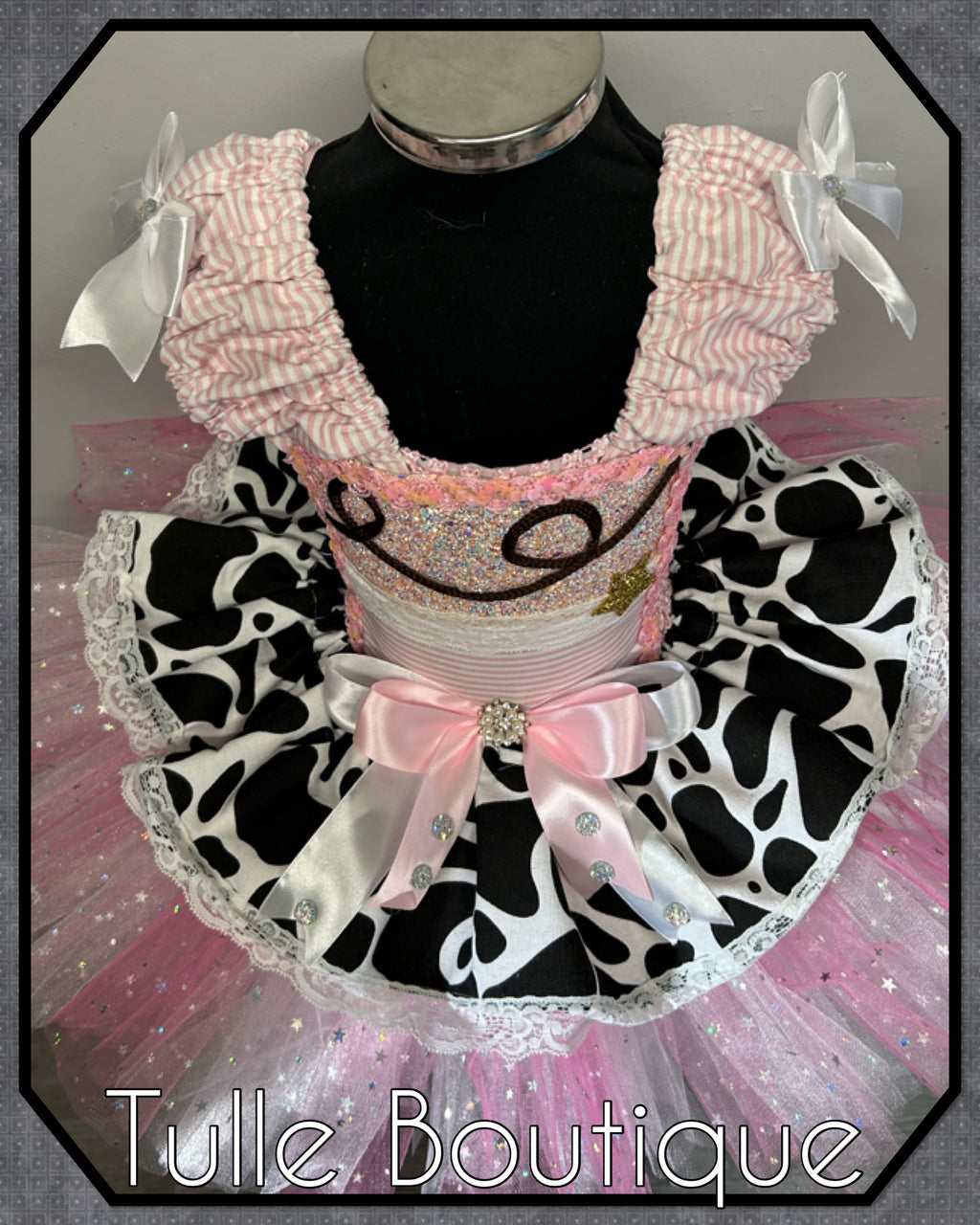 Girls toddlers baby pink and white cowgirl tutu dress, ballgown, fancy dress costume.