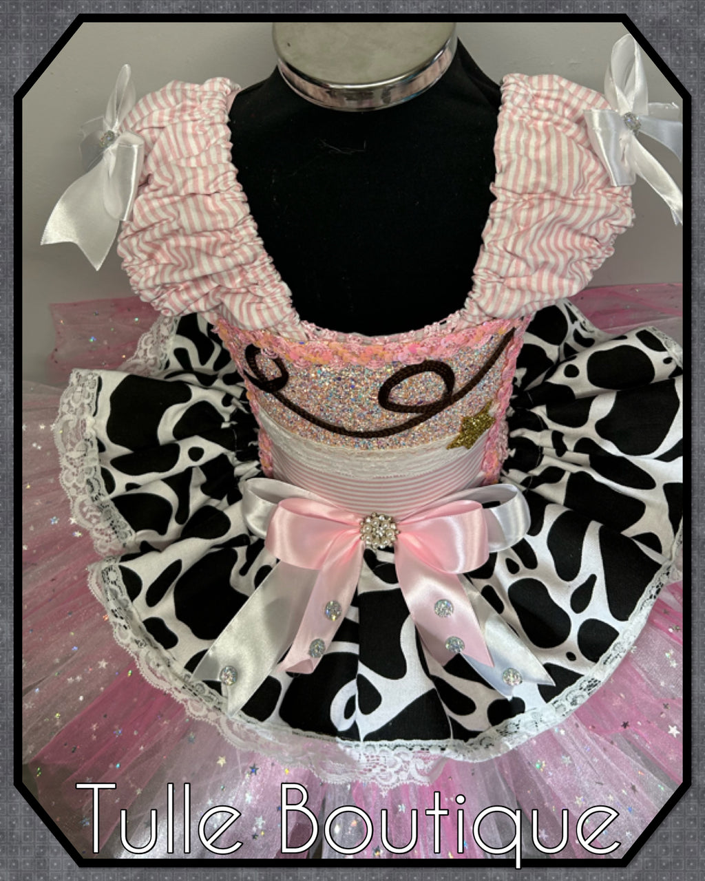 Girls toddlers baby pink and white cowgirl tutu dress, ballgown, fancy dress costume.