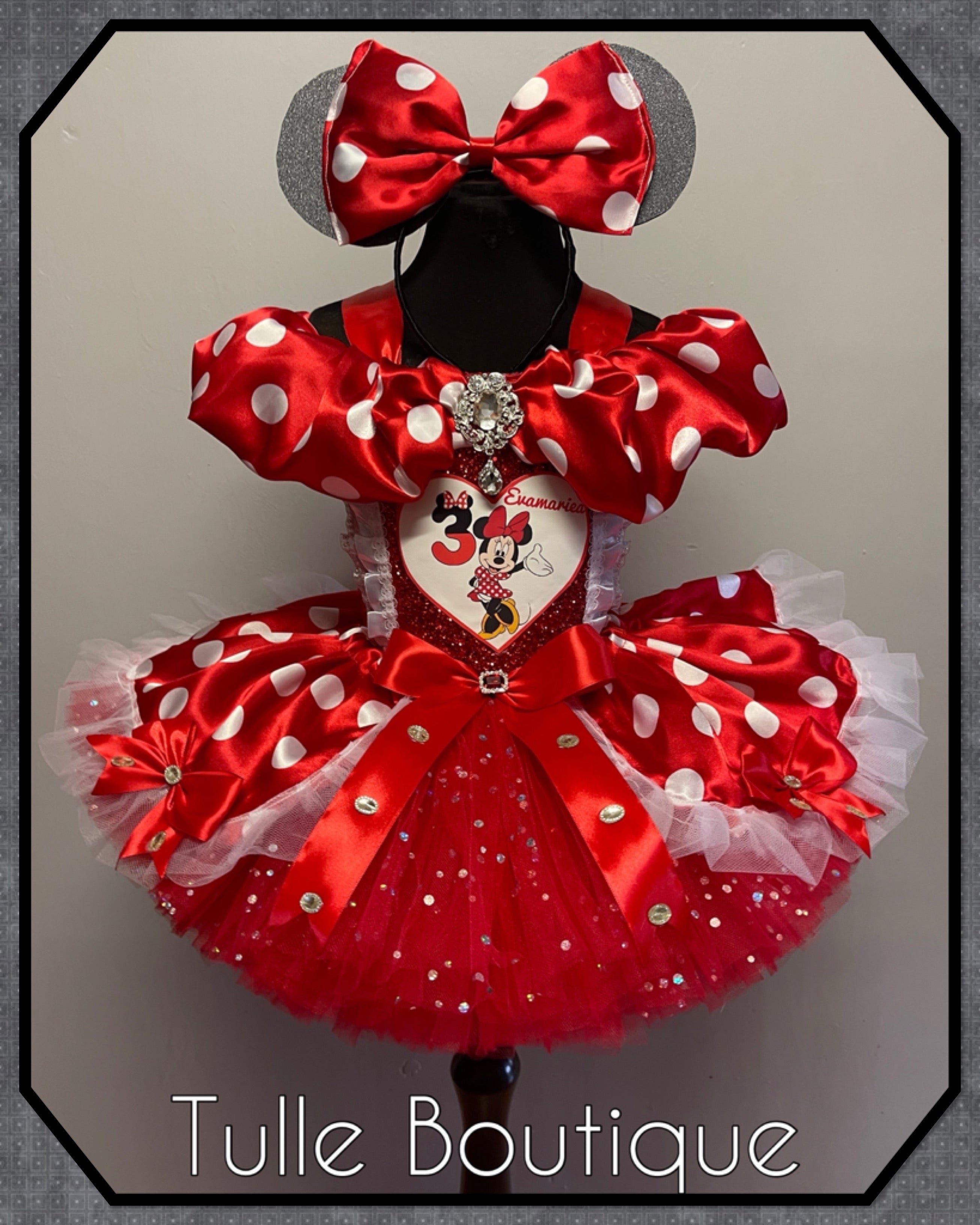 Girls toddlers Minnie Mouse Red tutu birthday party dress,ballgown, fancy dress costume