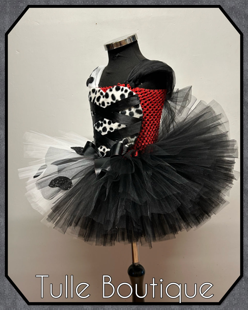 Girls toddlers Cruella de Ville tutu dress, ballgown, 101 Dalmatians fancy dress costume