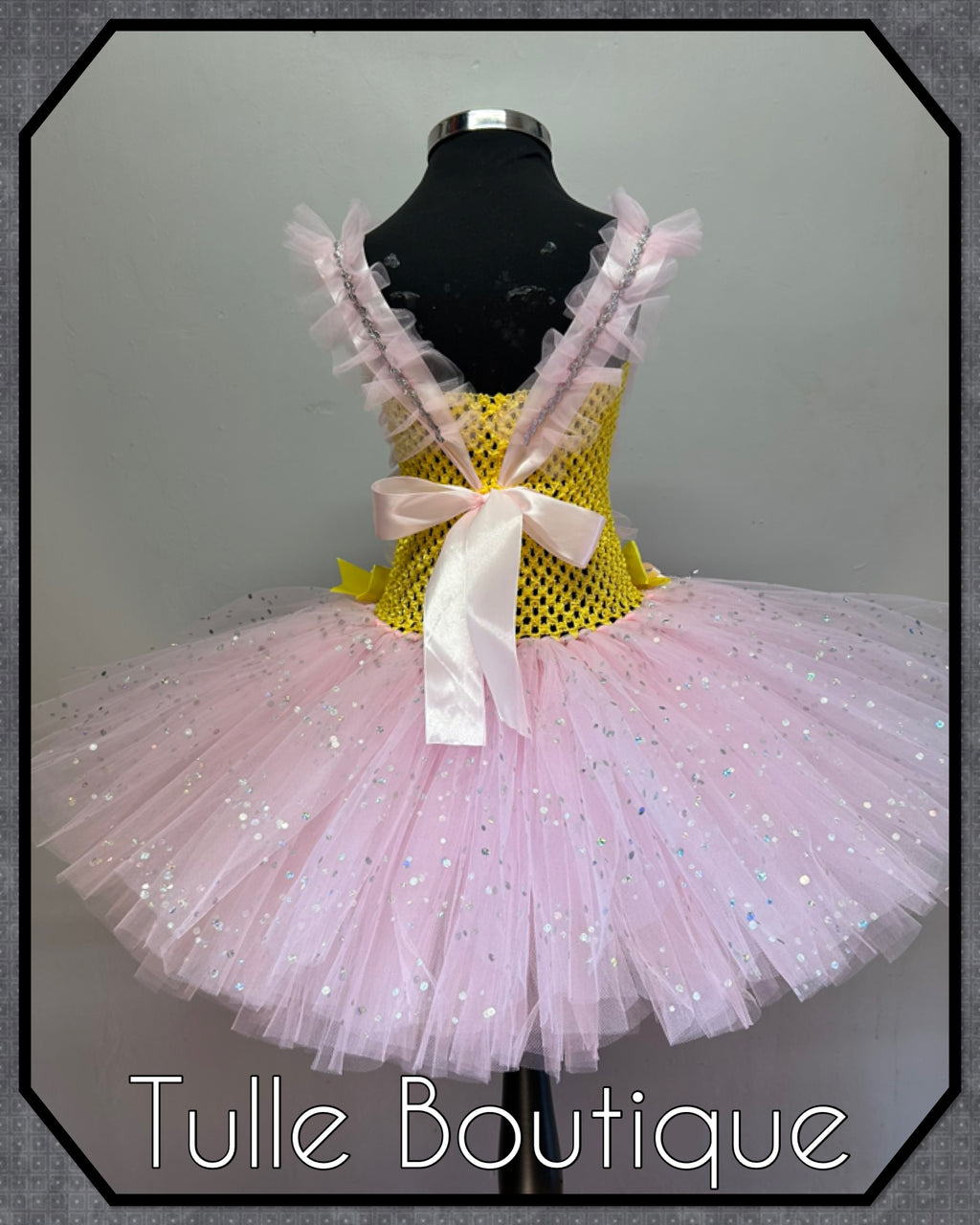 Girls toddlers pink and yellow minion tutu dress, book day fancy dress Halloween costume
