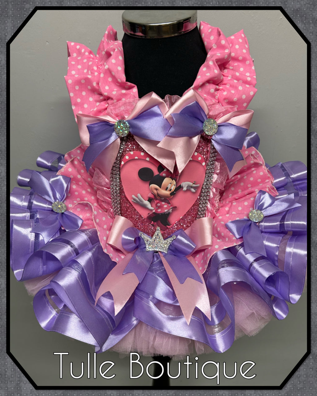 Girls toddlers Minnie Mouse pink and lilac tutu dress, ribbon trimmed ballgown, fancy dress costume