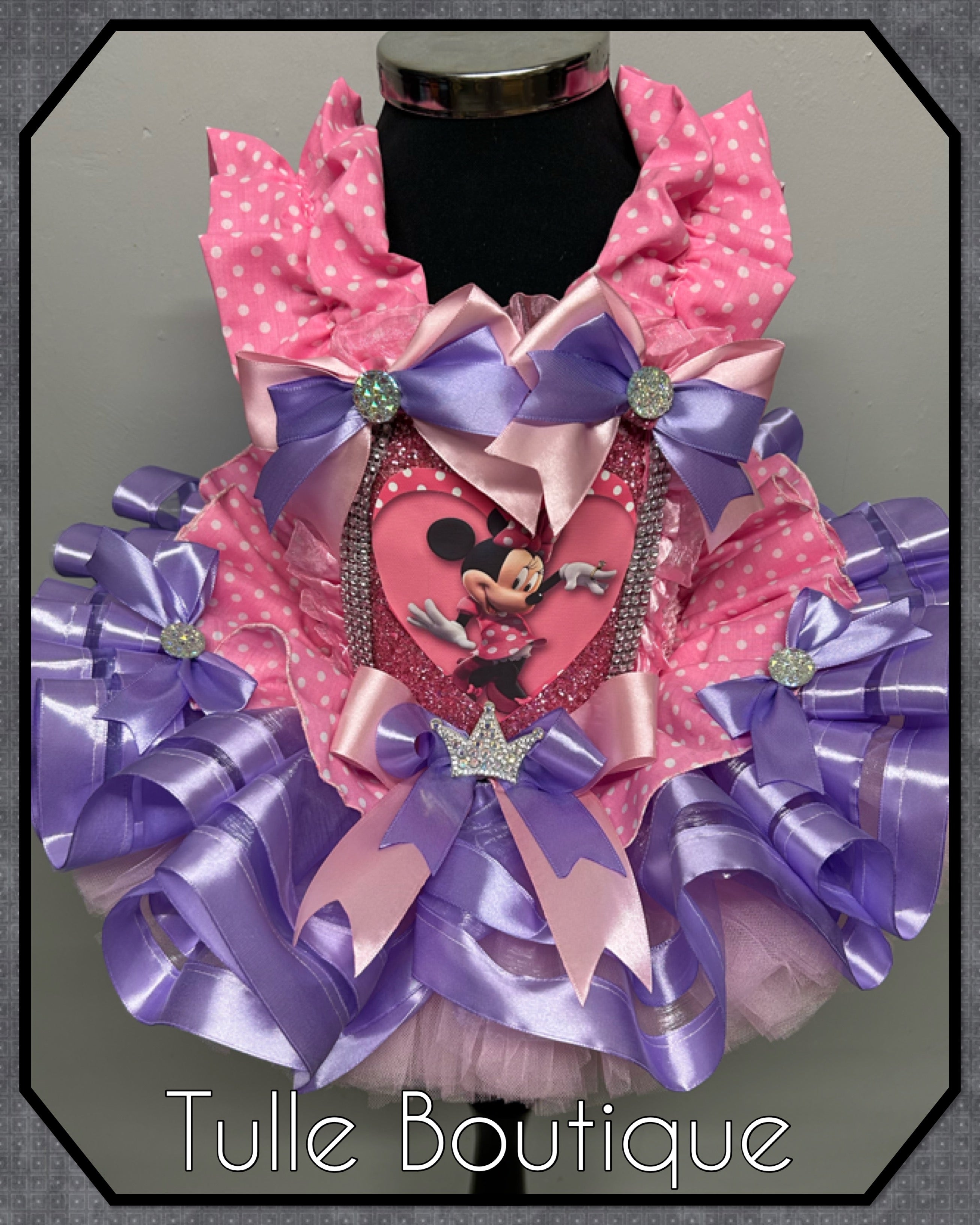 Girls toddlers Minnie Mouse pink and lilac tutu dress, ribbon trimmed ballgown, fancy dress costume