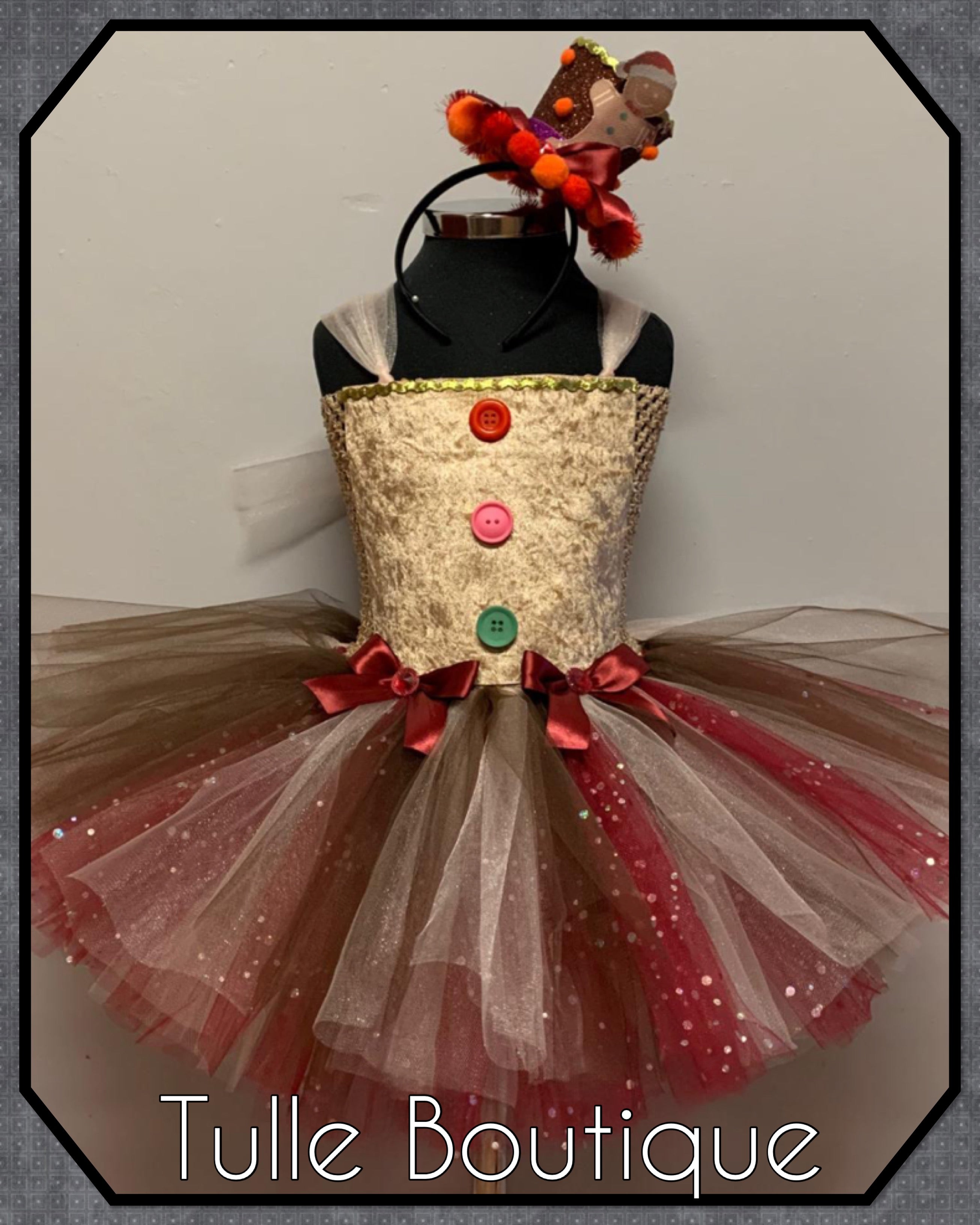 Girls toddlers Christmas Gingerbread tutu dress, ballgown, fancy dress costume