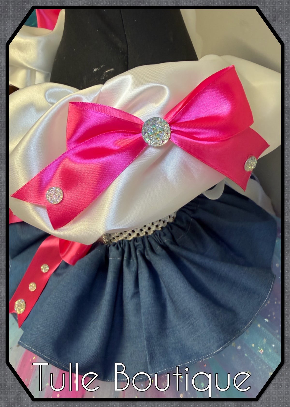 Girls toddlers Rumi Mira Zoe tutu dress, birthday ballgown, fancy dress costume denim overlayer