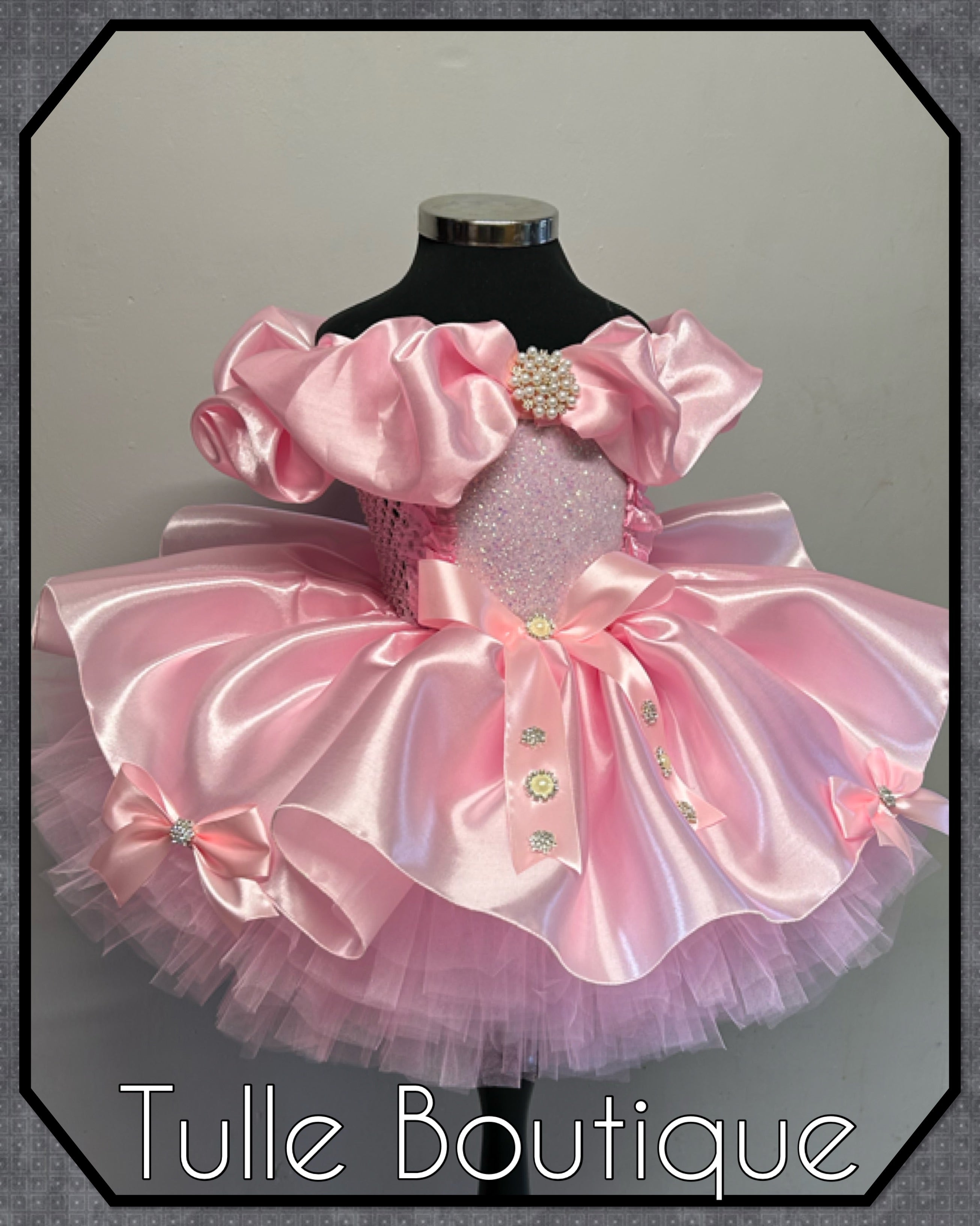 Girls toddlers Lena satin pink princess tutu dress, birthday ballgown, flower girls dress